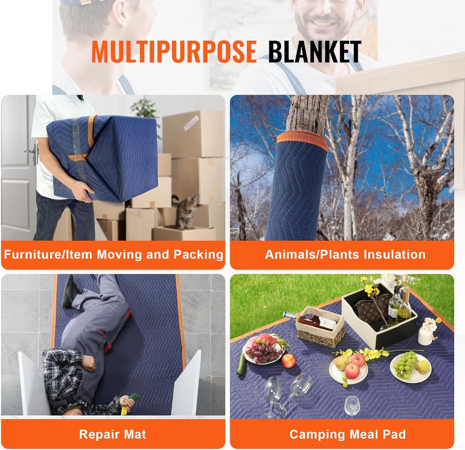 image:imageVEVOR Moving Blankets 80 x 72 35 lbsdz Weight 12 Packs Professional NonWoven amp Recycled Cotton Packing Blanket Heavy Duty Mover Pads for Protecting Furniture Floors Appliances BlueOrangeBlueOrange