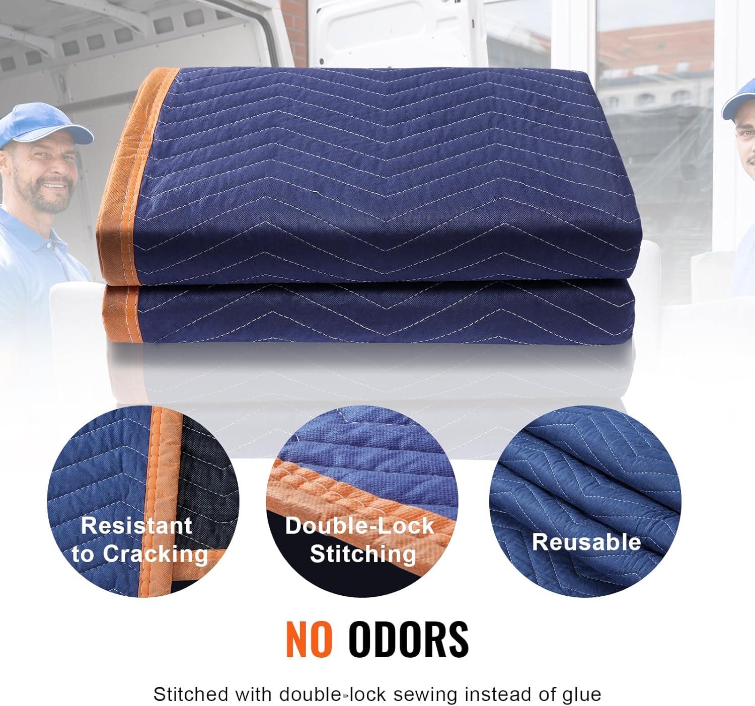 image:imageVEVOR Moving Blankets 80 x 72 35 lbsdz Weight 12 Packs Professional NonWoven amp Recycled Cotton Packing Blanket Heavy Duty Mover Pads for Protecting Furniture Floors Appliances BlueOrangeBlueOrange