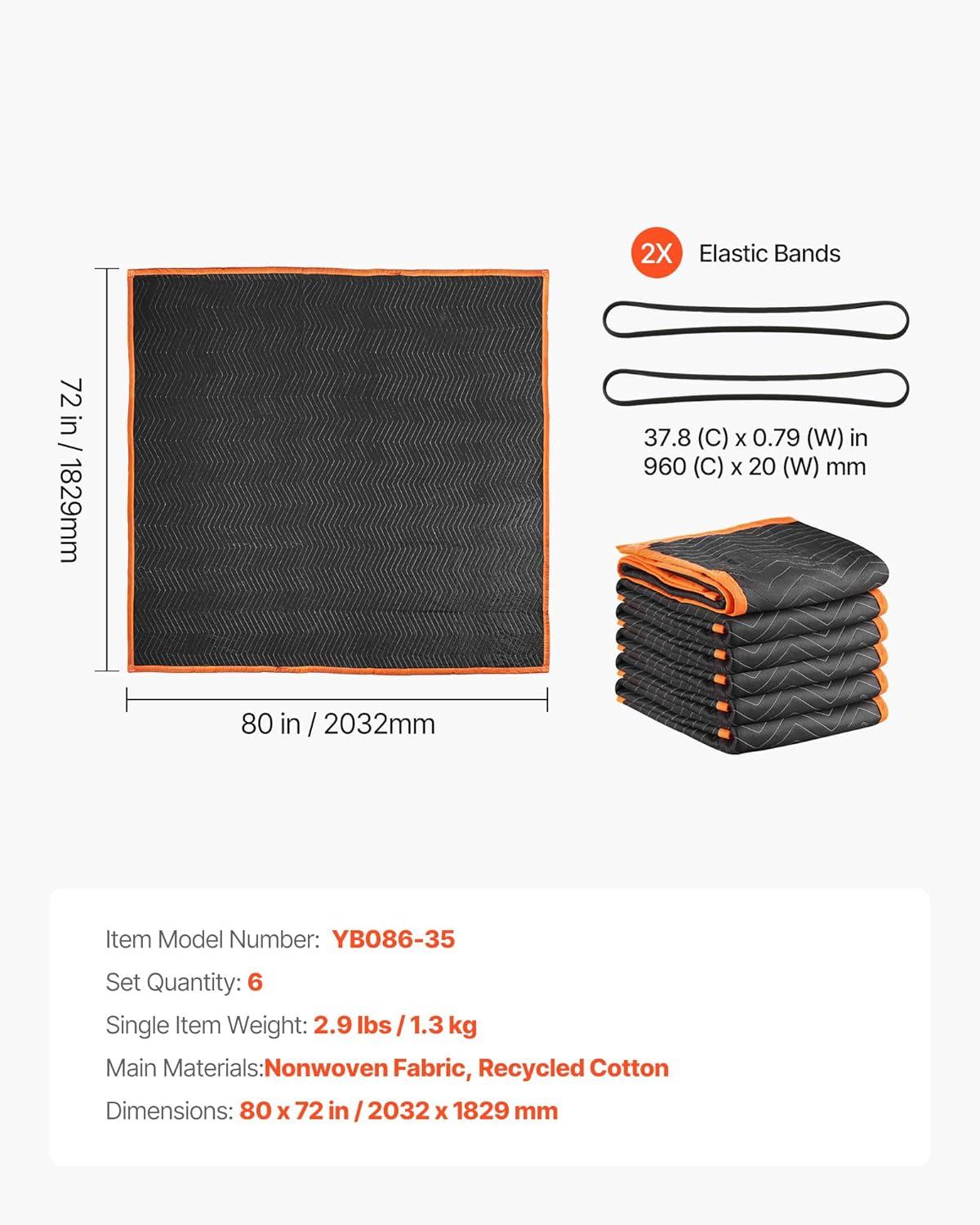 image:imageVEVOR Moving Blankets 80 x 72 35 lbsdz Weight 12 Packs Professional NonWoven amp Recycled Cotton Packing Blanket Heavy Duty Mover Pads for Protecting Furniture Floors Appliances BlueOrangeBlack Side Dark Blue Side Orange Edges