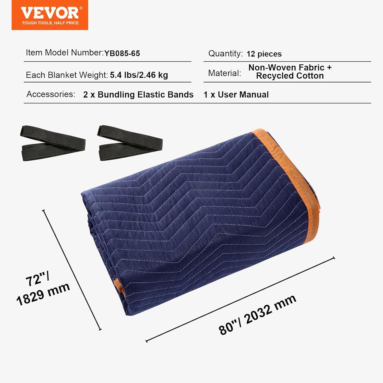 image:imageVEVOR Moving Blankets 80 x 72 35 lbsdz Weight 12 Packs Professional NonWoven amp Recycled Cotton Packing Blanket Heavy Duty Mover Pads for Protecting Furniture Floors Appliances BlueOrangeBlueOrange