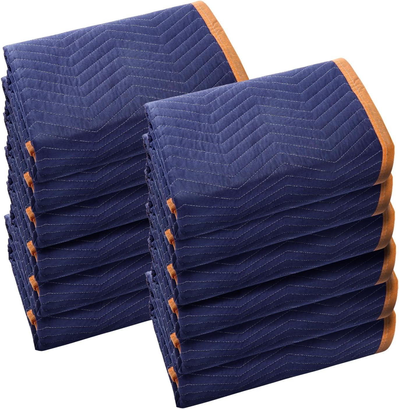 image:imageVEVOR Moving Blankets 80 x 72 35 lbsdz Weight 12 Packs Professional NonWoven amp Recycled Cotton Packing Blanket Heavy Duty Mover Pads for Protecting Furniture Floors Appliances BlueOrangeBlueOrange