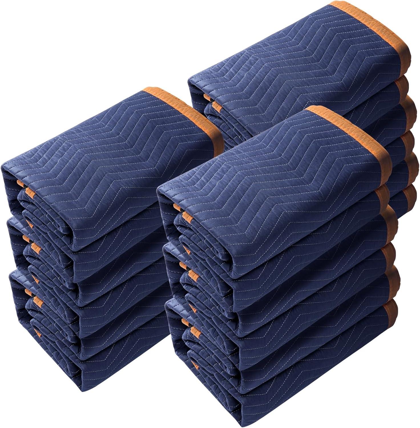 image:imageVEVOR Moving Blankets 80 x 72 35 lbsdz Weight 12 Packs Professional NonWoven amp Recycled Cotton Packing Blanket Heavy Duty Mover Pads for Protecting Furniture Floors Appliances BlueOrangeBlueOrange