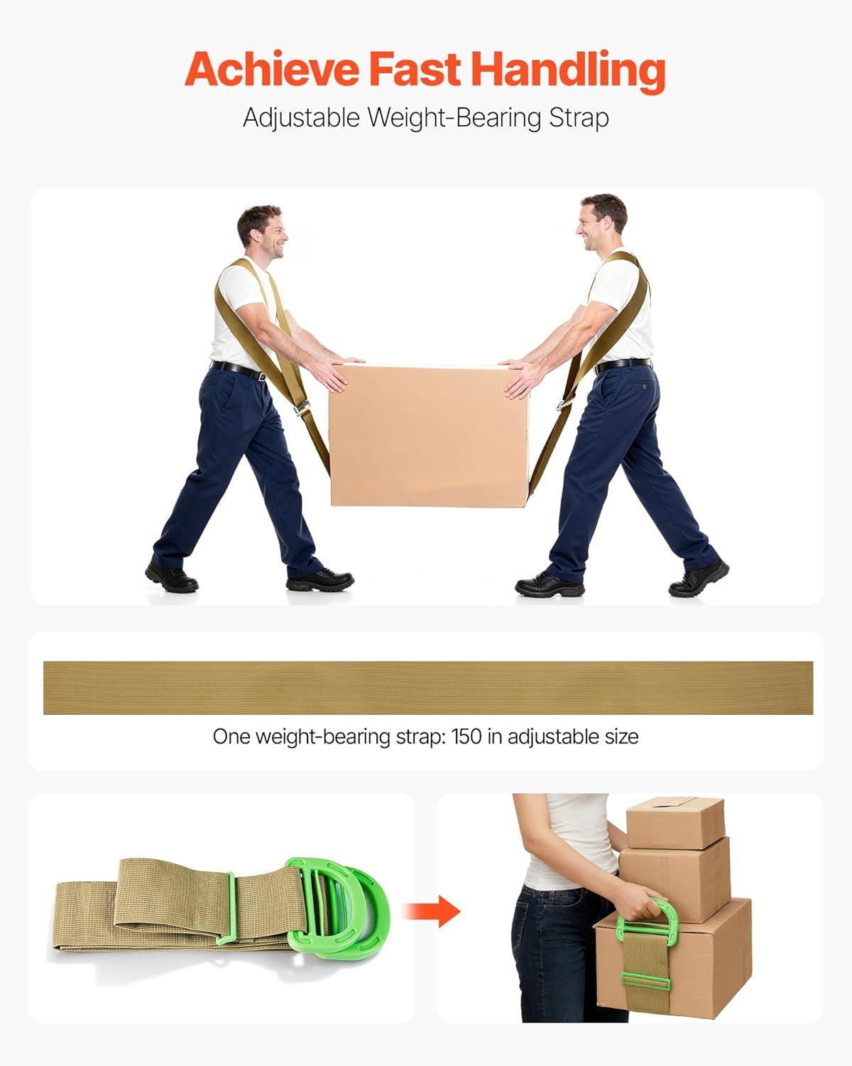 image:imageVEVOR Moving Straps 2Person Lifting and Moving System with 2 Harness Straps 1 LoadBearing Strap amp 1 Handheld Strap Adjustable Lifting Shoulder Straps Move Furniture Appliances MattressesMoving Straps 4 Pack