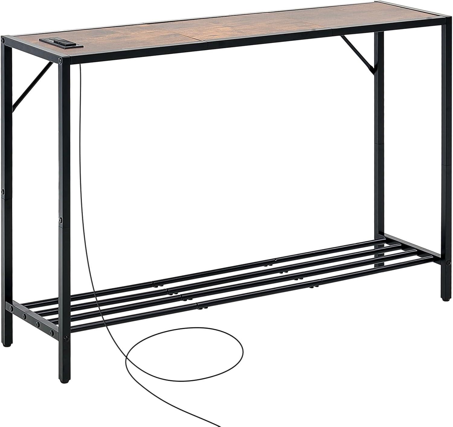 image:imageVEVOR Narrow Console Table 417 Behind Couch Shelf with Power Outlets 2Tier Long Entryway Shelf Sofa Table with Metal Frame and Charge Station for Entryway Hallway Living RoomBrown
