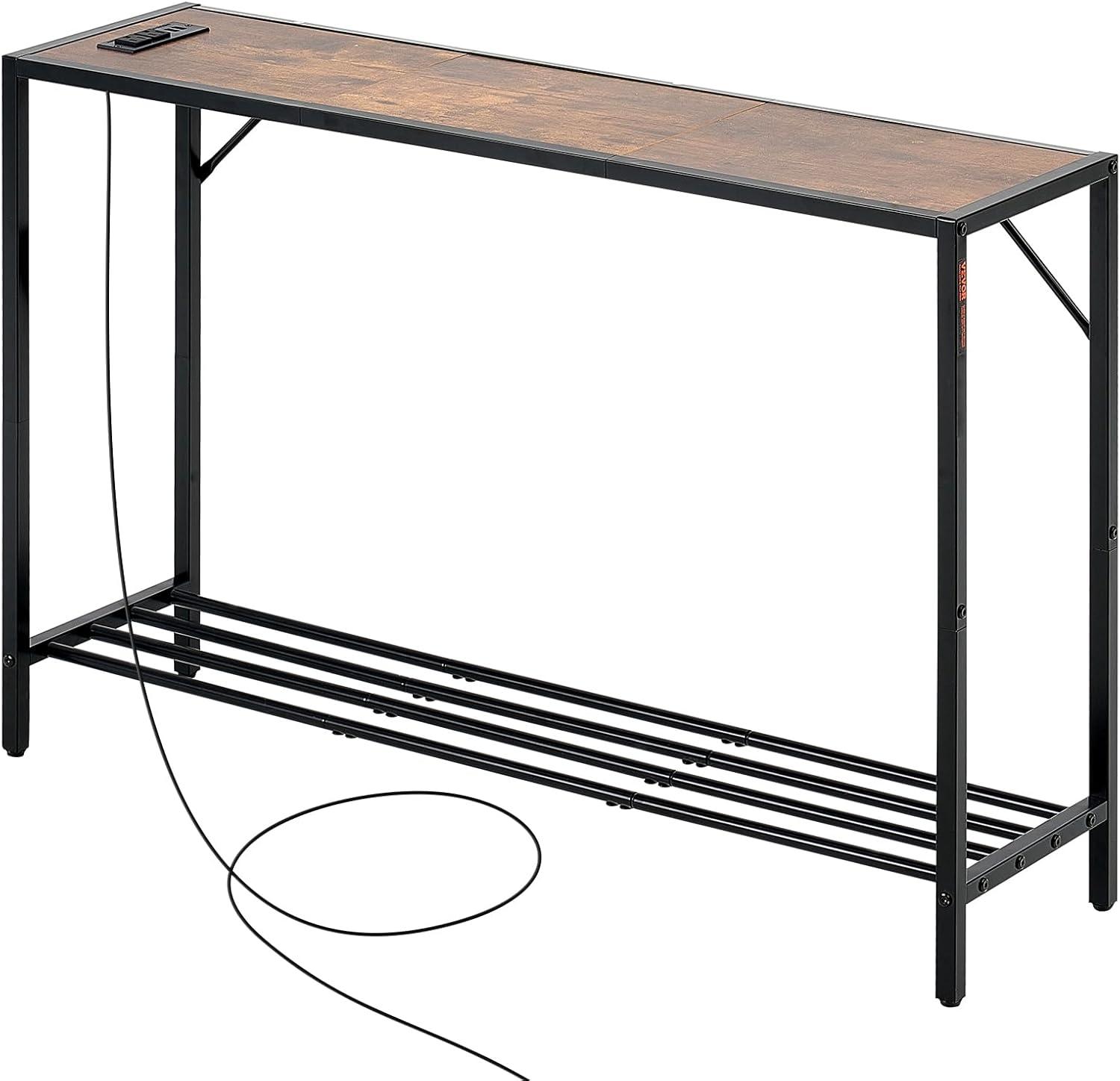 image:imageVEVOR Narrow Console Table 417 Behind Couch Shelf with Power Outlets 2Tier Long Entryway Shelf Sofa Table with Metal Frame and Charge Station for Entryway Hallway Living RoomBrown