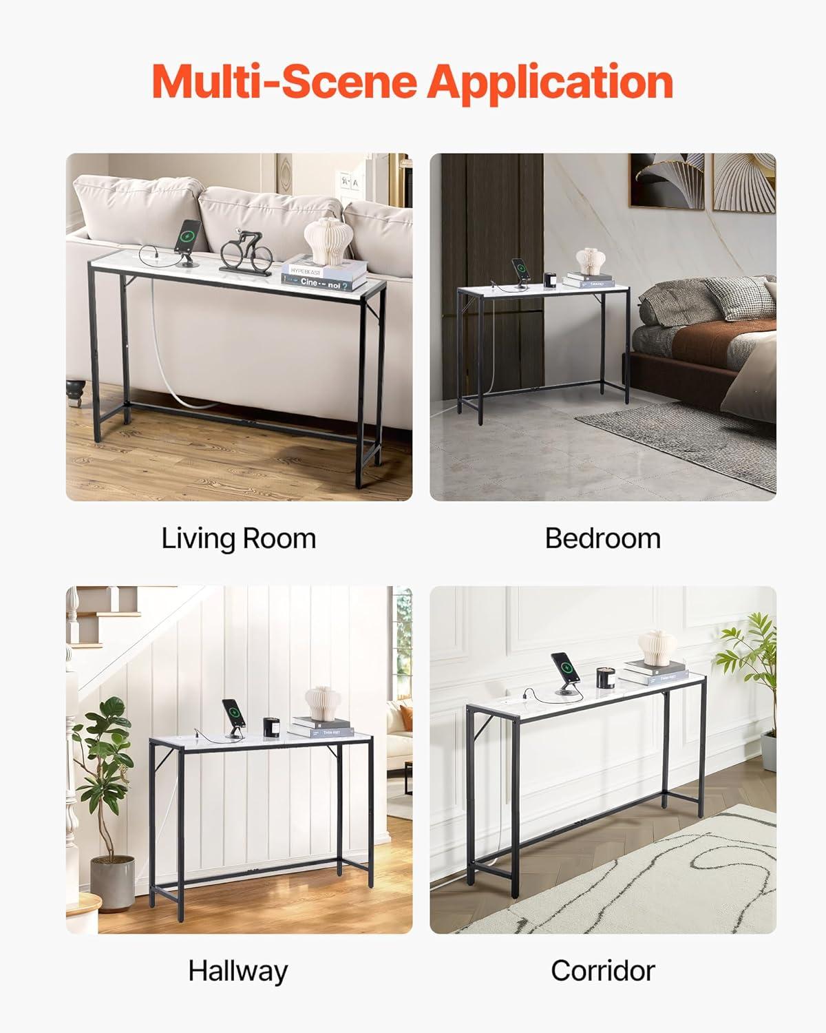 image:imageVEVOR Narrow Console Table 417 Behind Couch Shelf with Power Outlets 2Tier Long Entryway Shelf Sofa Table with Metal Frame and Charge Station for Entryway Hallway Living RoomMarble