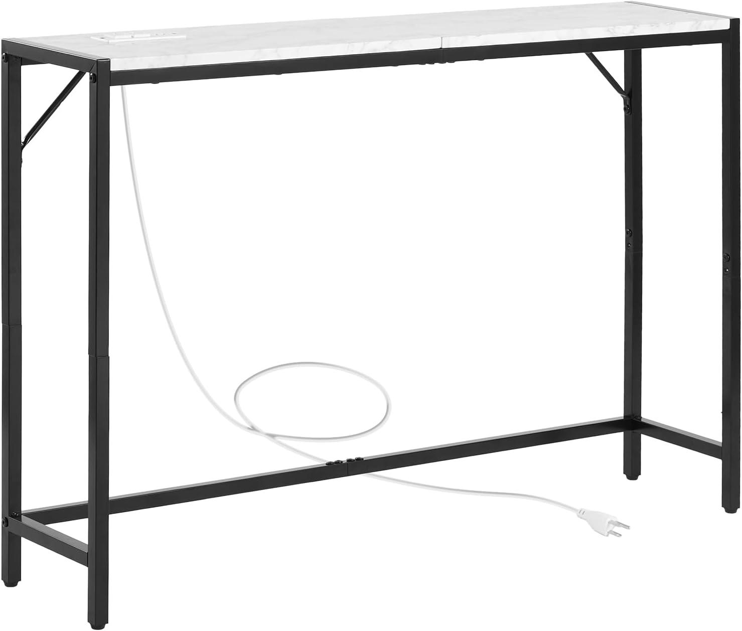 image:imageVEVOR Narrow Console Table 417 Behind Couch Shelf with Power Outlets 2Tier Long Entryway Shelf Sofa Table with Metal Frame and Charge Station for Entryway Hallway Living RoomMarble
