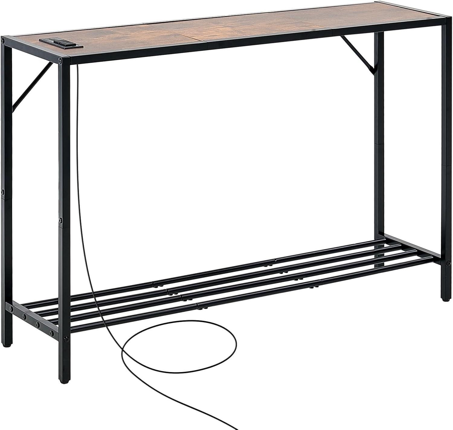 image:imageVEVOR Narrow Console Table 417 Behind Couch Shelf with Power Outlets 2Tier Long Entryway Shelf Sofa Table with Metal Frame and Charge Station for Entryway Hallway Living RoomBrown