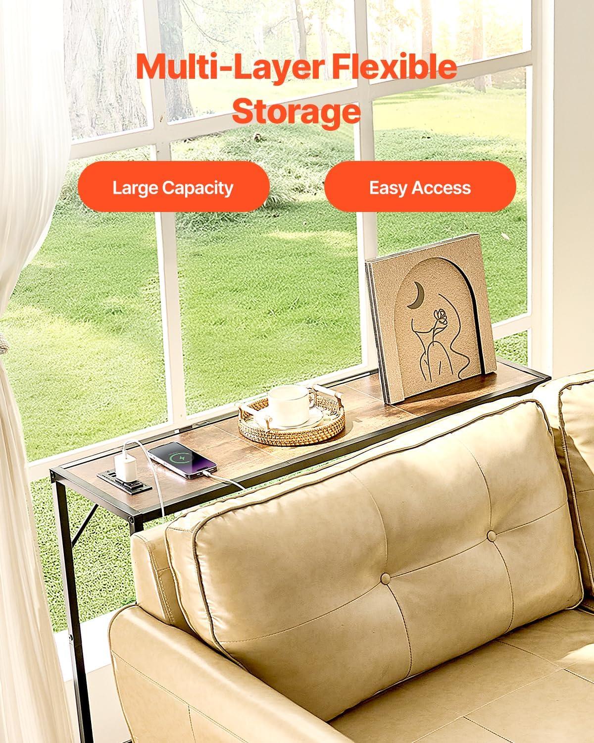image:imageVEVOR Narrow Console Table 417 Behind Couch Shelf with Power Outlets 2Tier Long Entryway Shelf Sofa Table with Metal Frame and Charge Station for Entryway Hallway Living RoomBrown