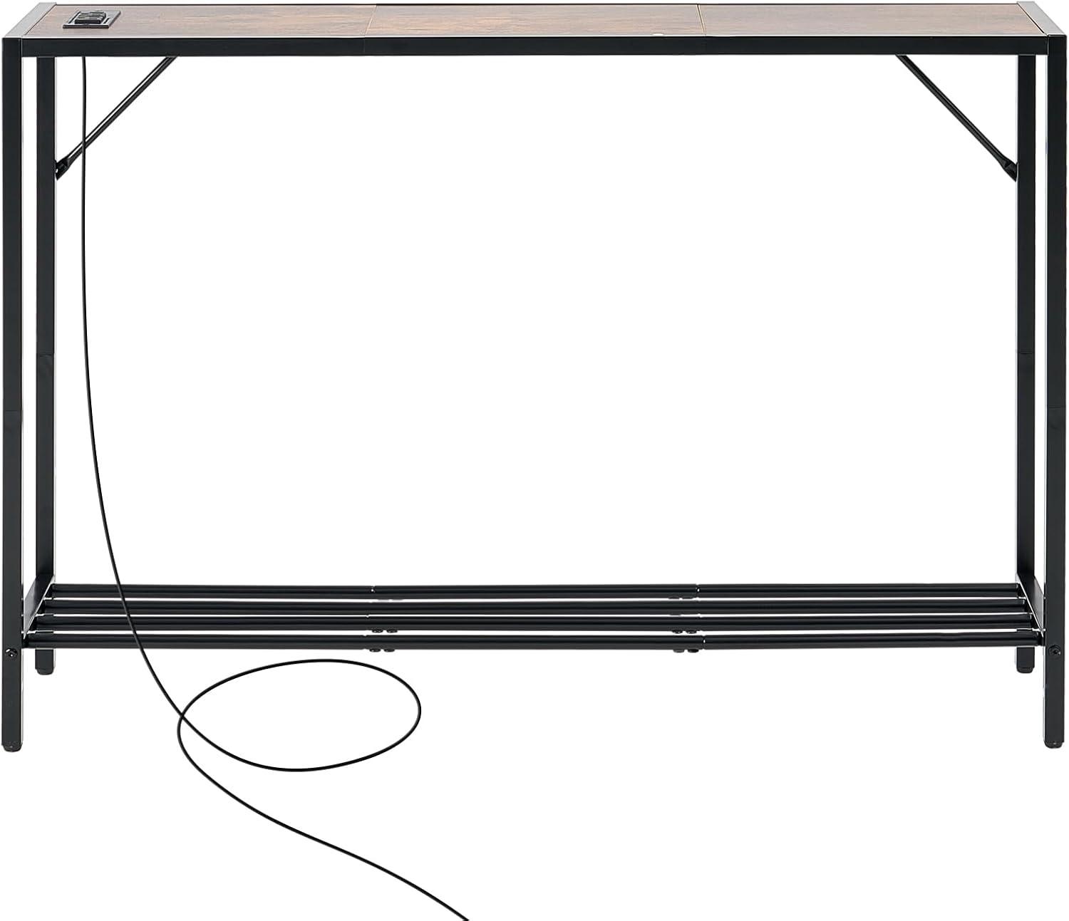 image:imageVEVOR Narrow Console Table 417 Behind Couch Shelf with Power Outlets 2Tier Long Entryway Shelf Sofa Table with Metal Frame and Charge Station for Entryway Hallway Living RoomBrown