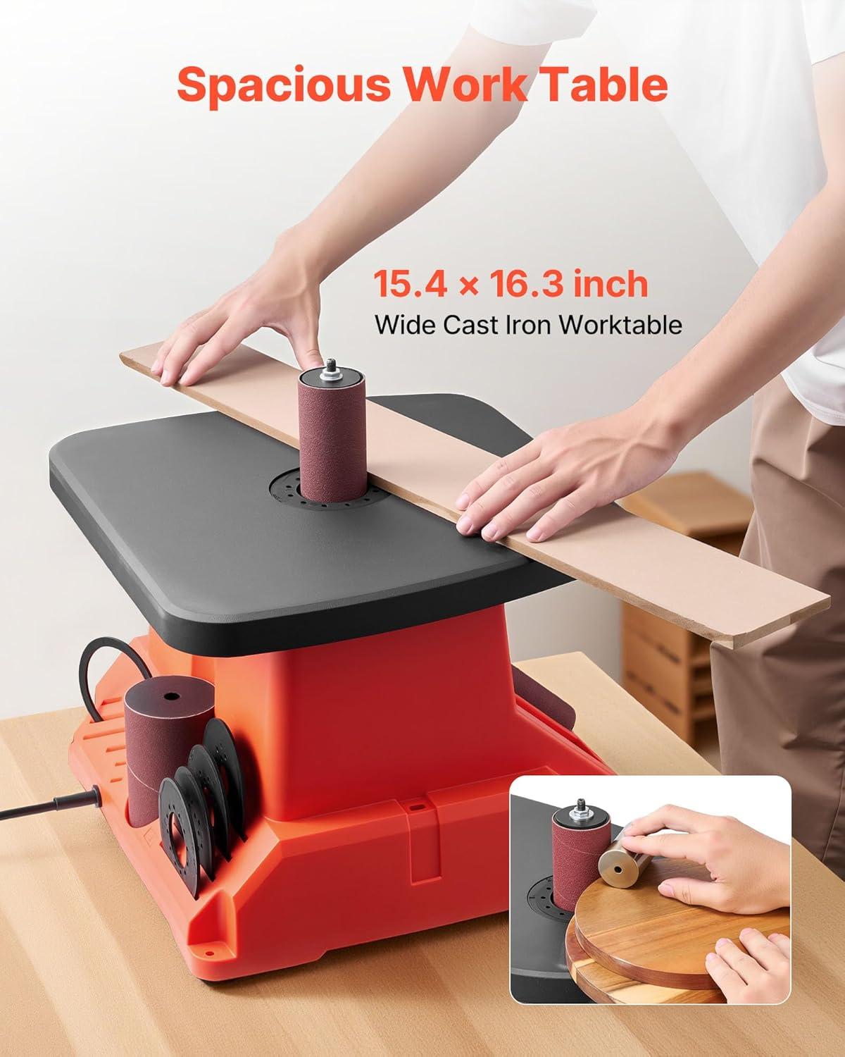 image:imageVEVOR Oscillating Spindle Sander 2400RPM Benchtop Spindle Sander with 6 Sleeves 123 58 Stroke amp 154 x 163inch Wide Worktable for Furniture Finishing Crafts Sanding DIY Woodworking