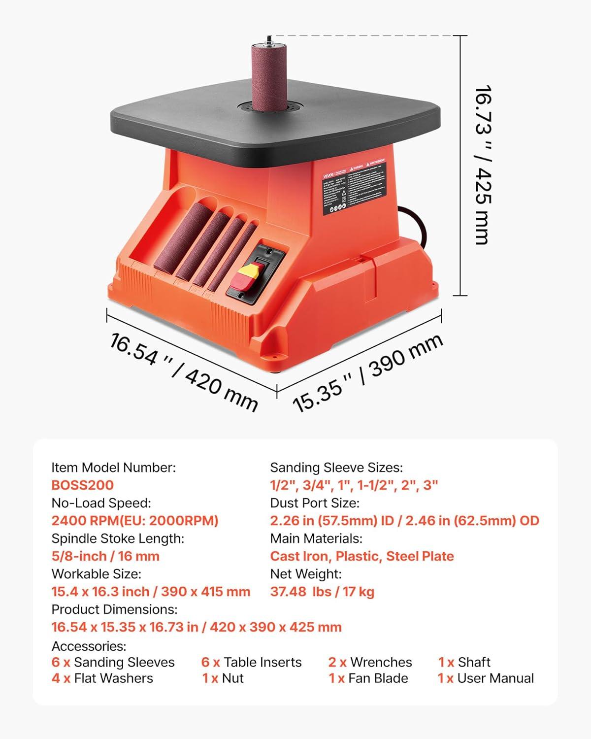 image:imageVEVOR Oscillating Spindle Sander 2400RPM Benchtop Spindle Sander with 6 Sleeves 123 58 Stroke amp 154 x 163inch Wide Worktable for Furniture Finishing Crafts Sanding DIY Woodworking