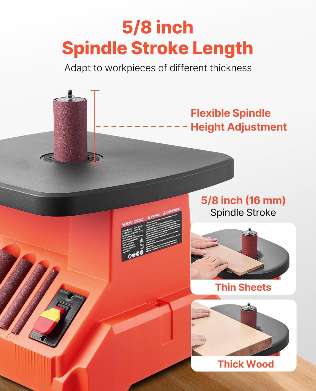 image:imageVEVOR Oscillating Spindle Sander 2400RPM Benchtop Spindle Sander with 6 Sleeves 123 58 Stroke amp 154 x 163inch Wide Worktable for Furniture Finishing Crafts Sanding DIY Woodworking