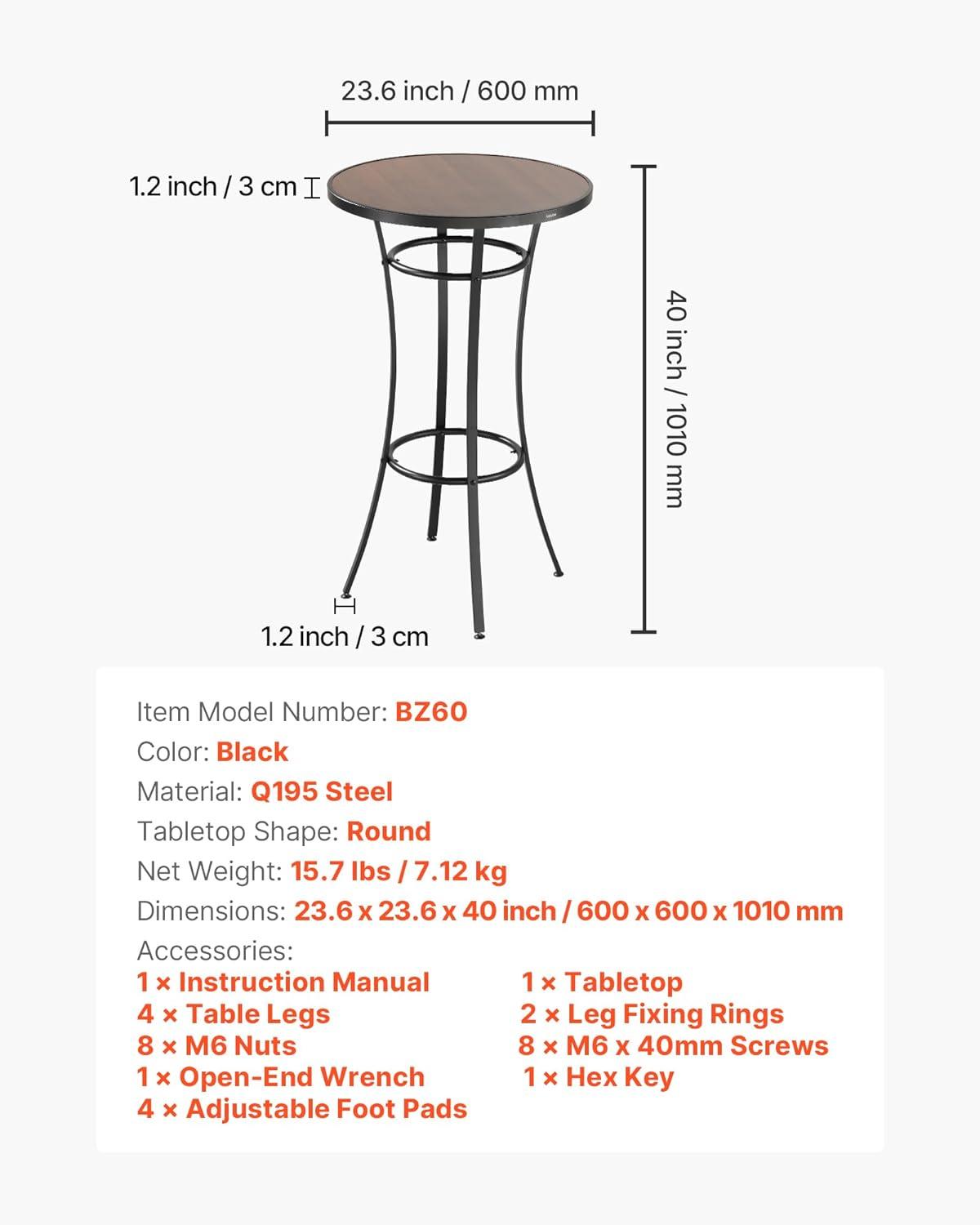image:imageVEVOR Outdoor Bar Table 47 x 15 in Patio Bar Table Waterproof Top amp Sturdy Metal Frame Rectangle Counter Height Dining Tables Outdoor Furniture for Balcony Yard Hot Tub Poolside IndoorRound