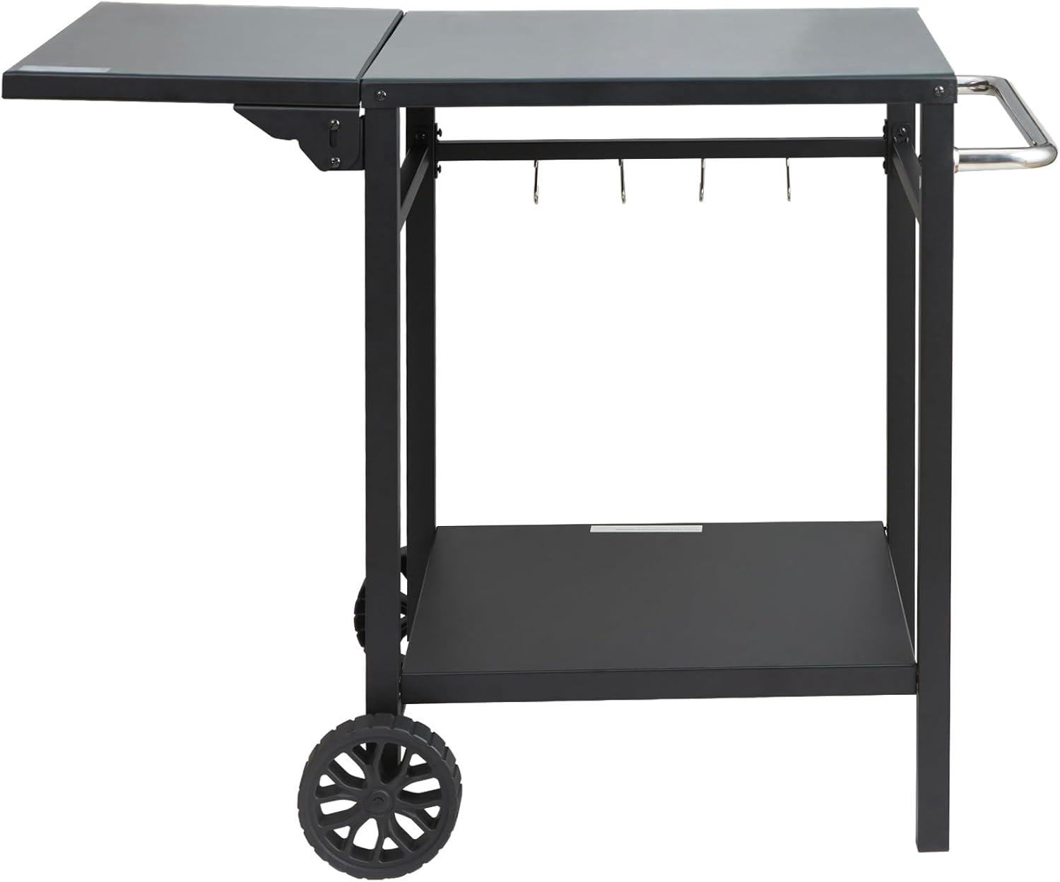 image:imageVEVOR Outdoor Grill Dining Cart with DoubleShelf BBQ Movable Food Prep Table Multifunctional Stainless Steel Table Top Portable Modular Carts for Pizza Oven Worktable with 2 Wheels Carry HandleIron Table Top