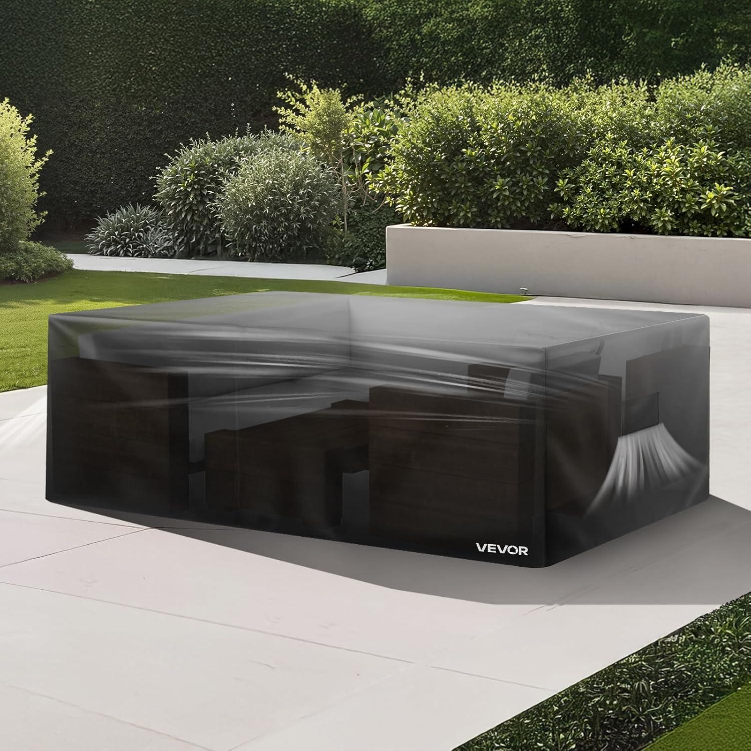image:imageVEVOR Patio Furniture Cover 420D Heavy Duty Waterproof Outdoor Dining Table and Chairs Cover Large Rectangular Patio Table Covers with Air Vent for All Weather 126L x 63W x 28H inch Black74L x 47W x 28H