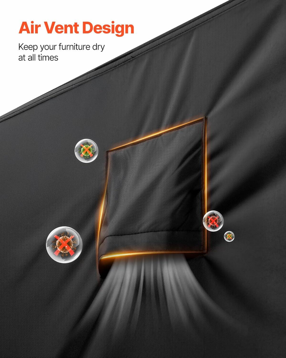 image:imageVEVOR Patio Furniture Cover 420D Heavy Duty Waterproof Outdoor Dining Table and Chairs Cover Large Rectangular Patio Table Covers with Air Vent for All Weather 126L x 63W x 28H inch Black88l X 62w X 28h