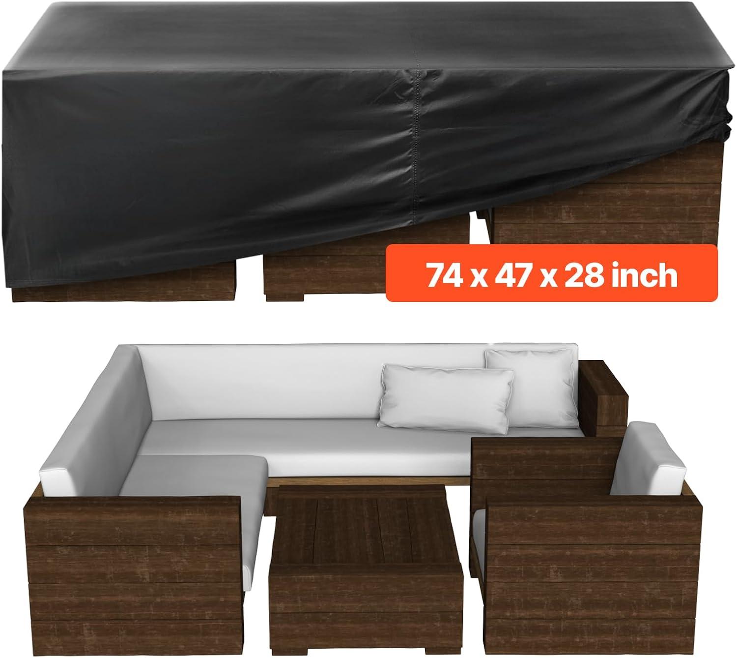 image:imageVEVOR Patio Furniture Cover 420D Heavy Duty Waterproof Outdoor Dining Table and Chairs Cover Large Rectangular Patio Table Covers with Air Vent for All Weather 126L x 63W x 28H inch Black74L x 47W x 28H