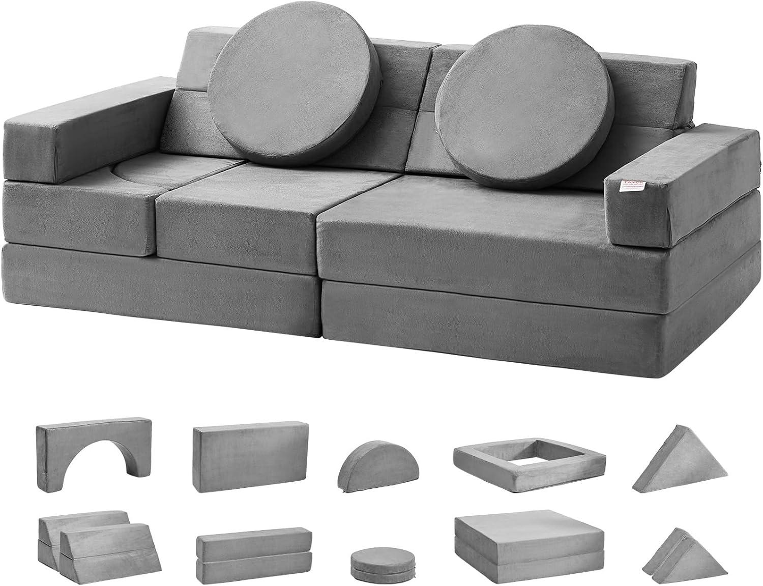 image:imageVEVOR Play Couch Modular Kids Nugget Couch 15pcs Toddler Foam Sofa Couch with HighDensity 25D Sponge for Playing Creating Sleeping Imaginative Kids Furniture for Bedroom and PlayroomModular