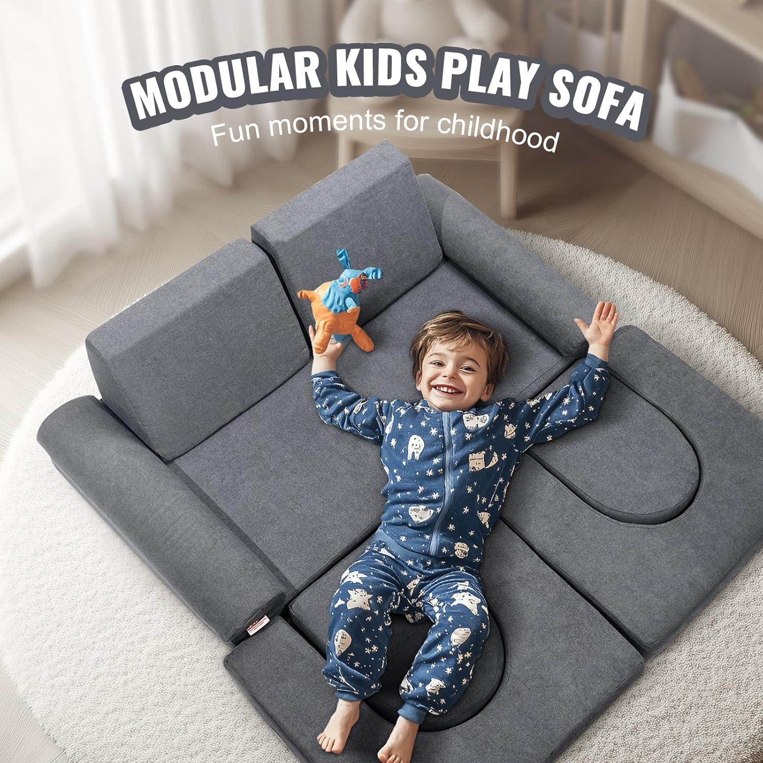 image:imageVEVOR Play Couch Modular Kids Nugget Couch 15pcs Toddler Foam Sofa Couch with HighDensity 25D Sponge for Playing Creating Sleeping Imaginative Kids Furniture for Bedroom and Playroom10 Pcs