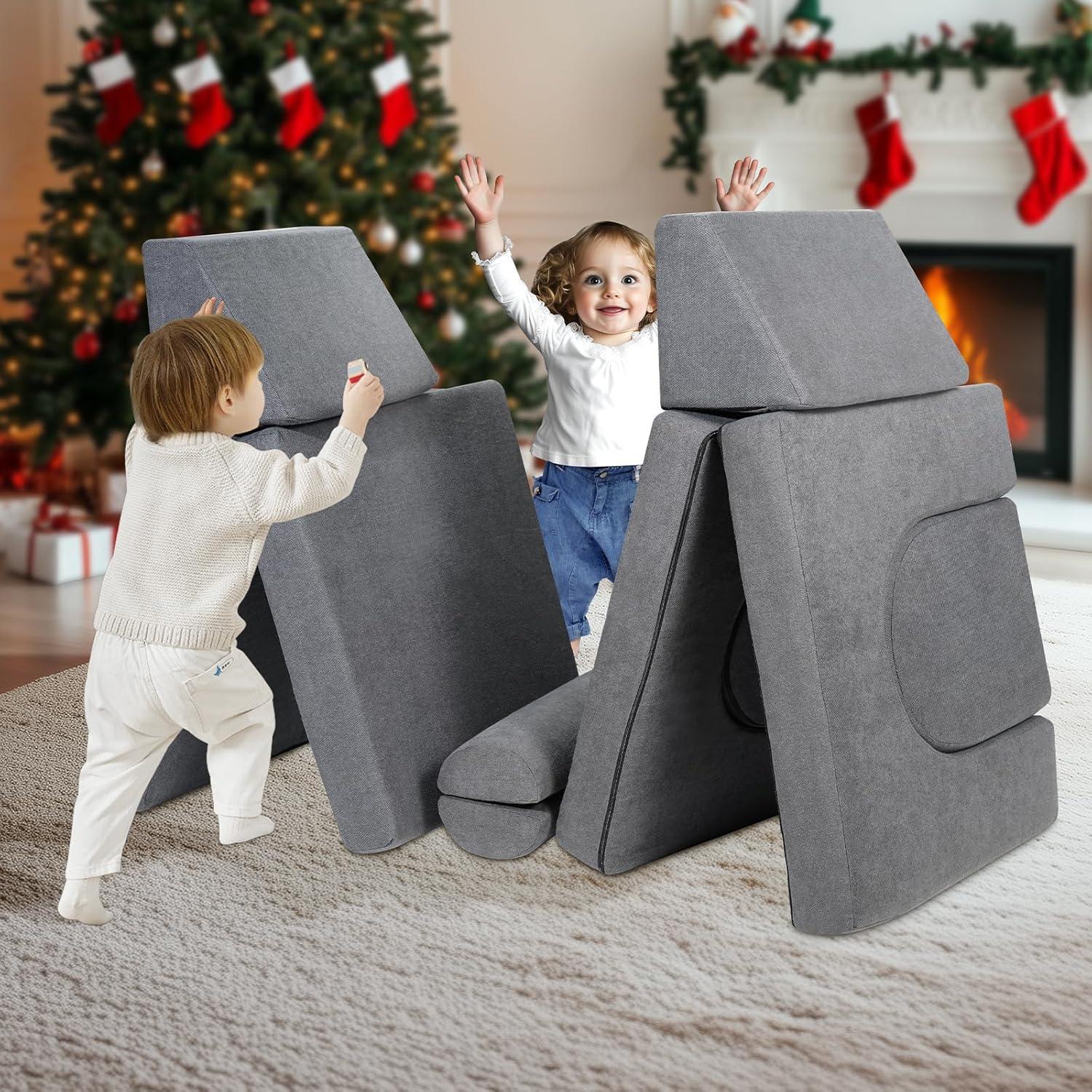 image:imageVEVOR Play Couch Modular Kids Nugget Couch 15pcs Toddler Foam Sofa Couch with HighDensity 25D Sponge for Playing Creating Sleeping Imaginative Kids Furniture for Bedroom and Playroom10 Pcs