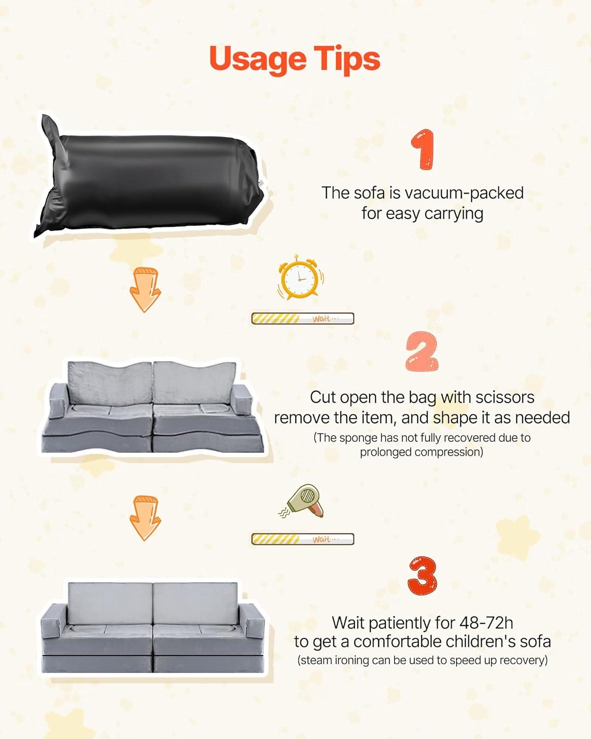 image:imageVEVOR Play Couch Modular Kids Nugget Couch 15pcs Toddler Foam Sofa Couch with HighDensity 25D Sponge for Playing Creating Sleeping Imaginative Kids Furniture for Bedroom and Playroom14 Pcs