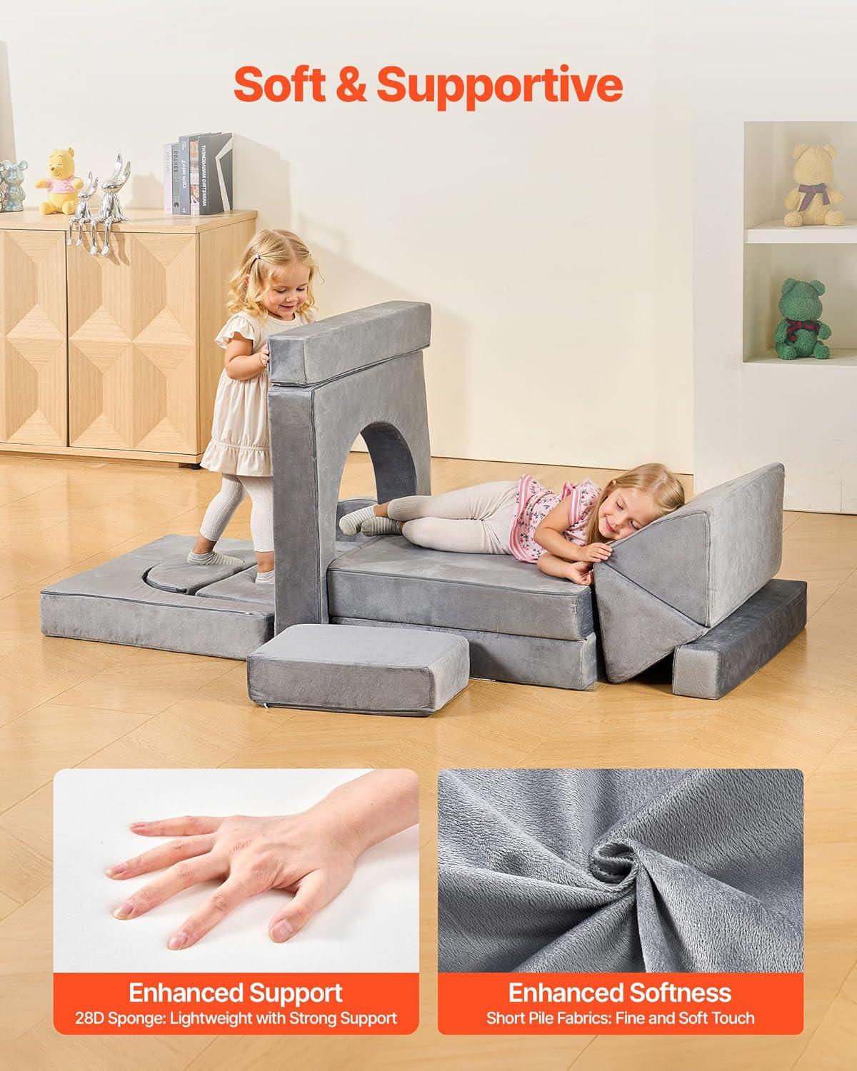 image:imageVEVOR Play Couch Modular Kids Nugget Couch 15pcs Toddler Foam Sofa Couch with HighDensity 25D Sponge for Playing Creating Sleeping Imaginative Kids Furniture for Bedroom and Playroom14 Pcs