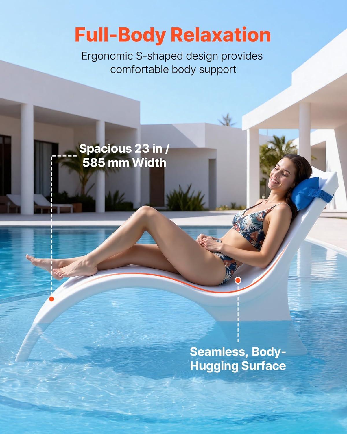 image:imageVEVOR Pool Lounge Chairs Set of 2 Chaise Lounger with Headrest Water Weighted inPool Lounger Chairs for up to 15 Water Depths AntiFloating Patio Furniture for Sun Shelf amp Tanning Ledge 440LBS