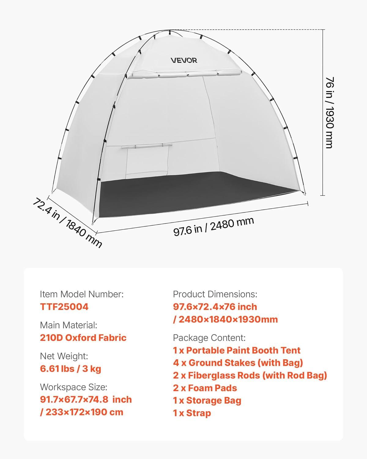 image:imageVEVOR Portable Paint Booth Larger Spray Paint Tent with Builtin Floor amp Mesh Screen amp Windproof Hooks Painting Tent Station for Furniture DIY Hobby Tool 75x52x52ft Spray Paint ShelterL96W72H72inch