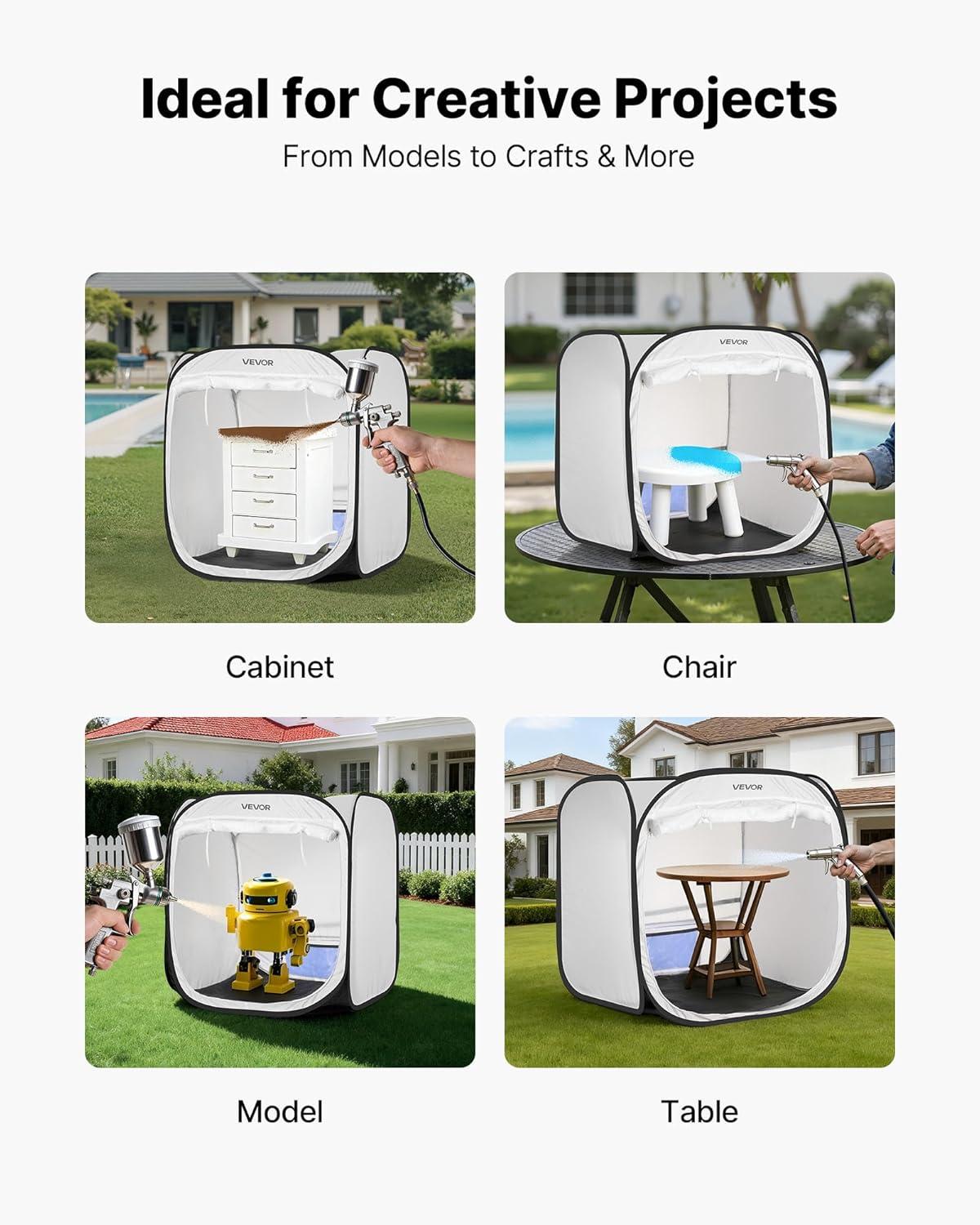 image:imageVEVOR Portable Paint Booth Larger Spray Paint Tent with Builtin Floor amp Mesh Screen amp Windproof Hooks Painting Tent Station for Furniture DIY Hobby Tool 75x52x52ft Spray Paint ShelterL30W30H30inch