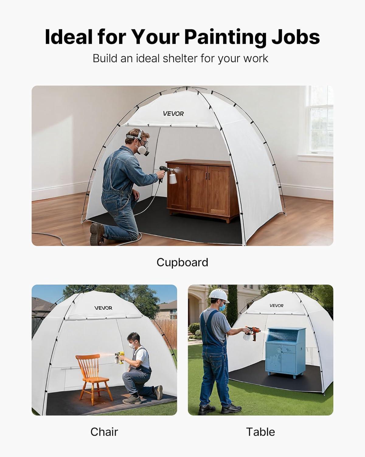 image:imageVEVOR Portable Paint Booth Larger Spray Paint Tent with Builtin Floor amp Mesh Screen amp Windproof Hooks Painting Tent Station for Furniture DIY Hobby Tool 75x52x52ft Spray Paint ShelterL96W72H72inch