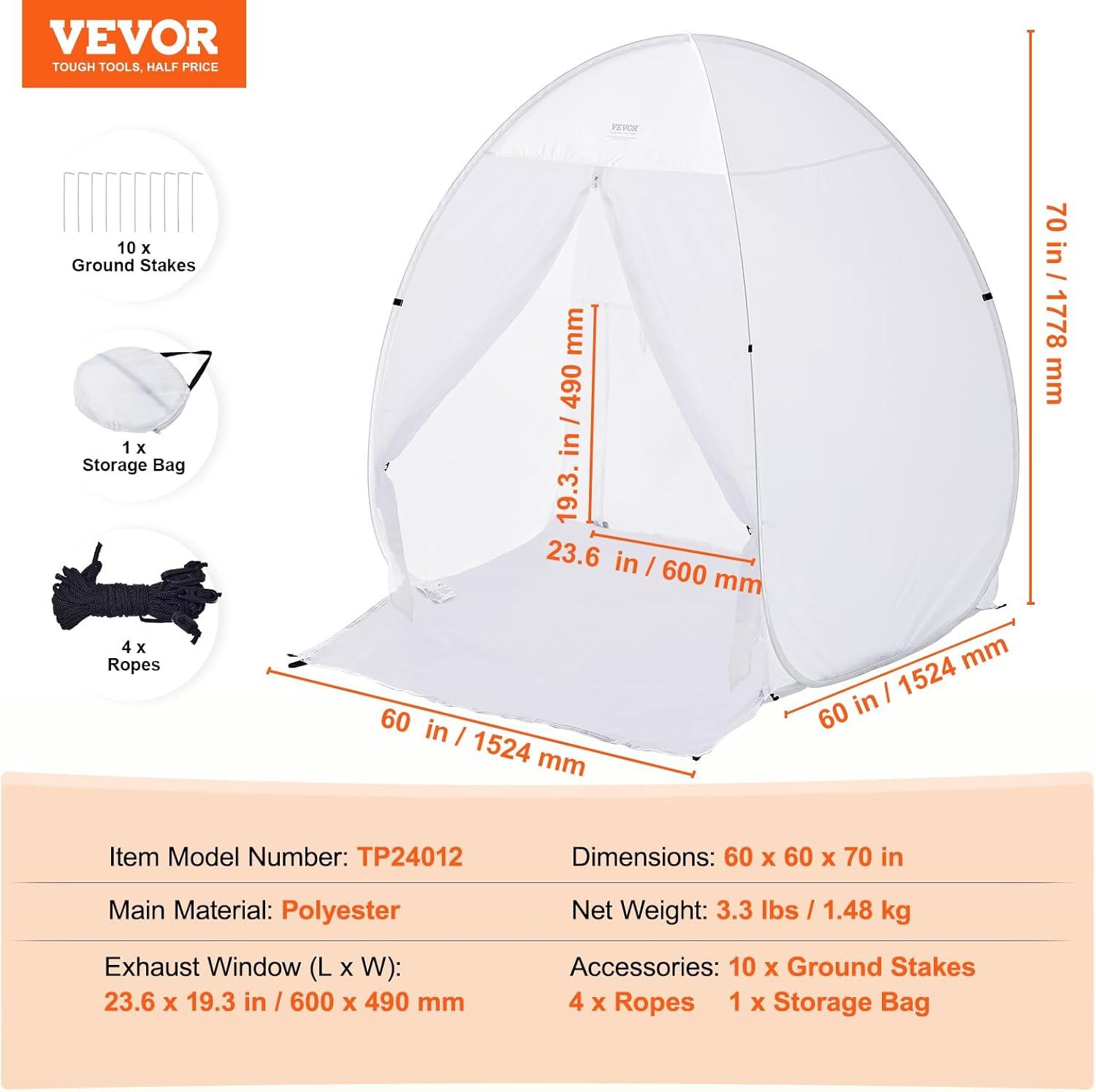 image:imageVEVOR Portable Paint Booth Larger Spray Paint Tent with Builtin Floor amp Mesh Screen amp Windproof Hooks Painting Tent Station for Furniture DIY Hobby Tool 75x52x52ft Spray Paint ShelterL60w60h70inch