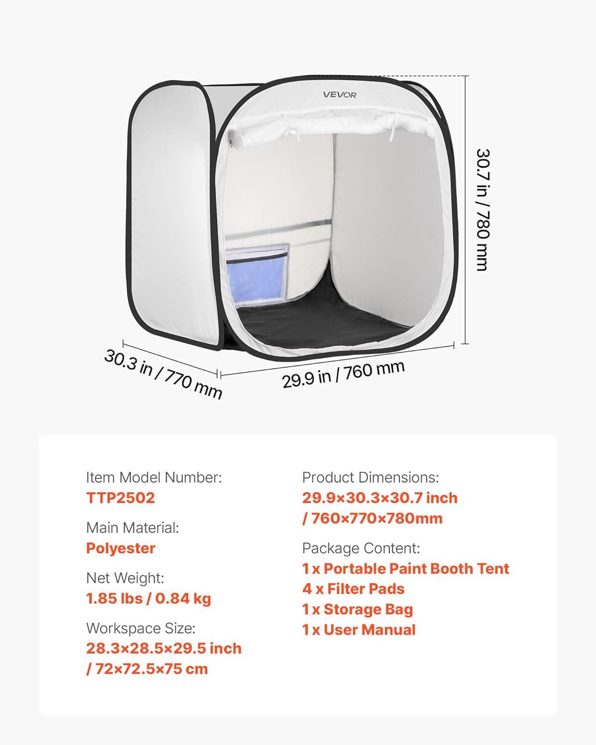 image:imageVEVOR Portable Paint Booth Larger Spray Paint Tent with Builtin Floor amp Mesh Screen amp Windproof Hooks Painting Tent Station for Furniture DIY Hobby Tool 75x52x52ft Spray Paint ShelterL30W30H30inch