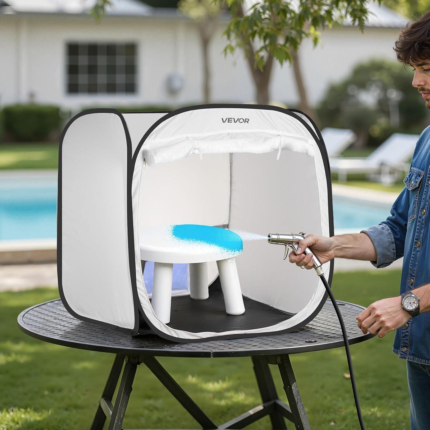image:imageVEVOR Portable Paint Booth Larger Spray Paint Tent with Builtin Floor amp Mesh Screen amp Windproof Hooks Painting Tent Station for Furniture DIY Hobby Tool 75x52x52ft Spray Paint ShelterL30W30H30inch