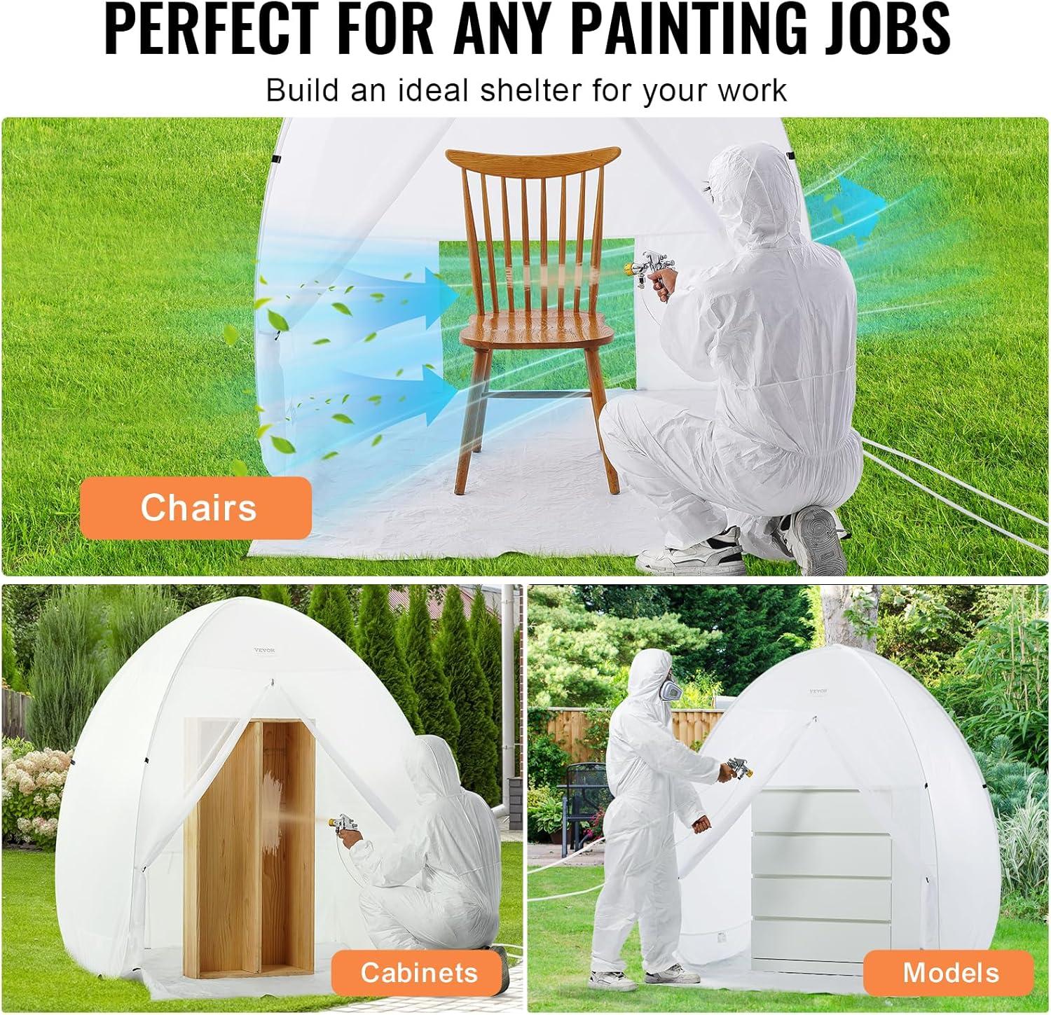 image:imageVEVOR Portable Paint Booth Larger Spray Paint Tent with Builtin Floor amp Mesh Screen amp Windproof Hooks Painting Tent Station for Furniture DIY Hobby Tool 75x52x52ft Spray Paint ShelterL60w60h70inch