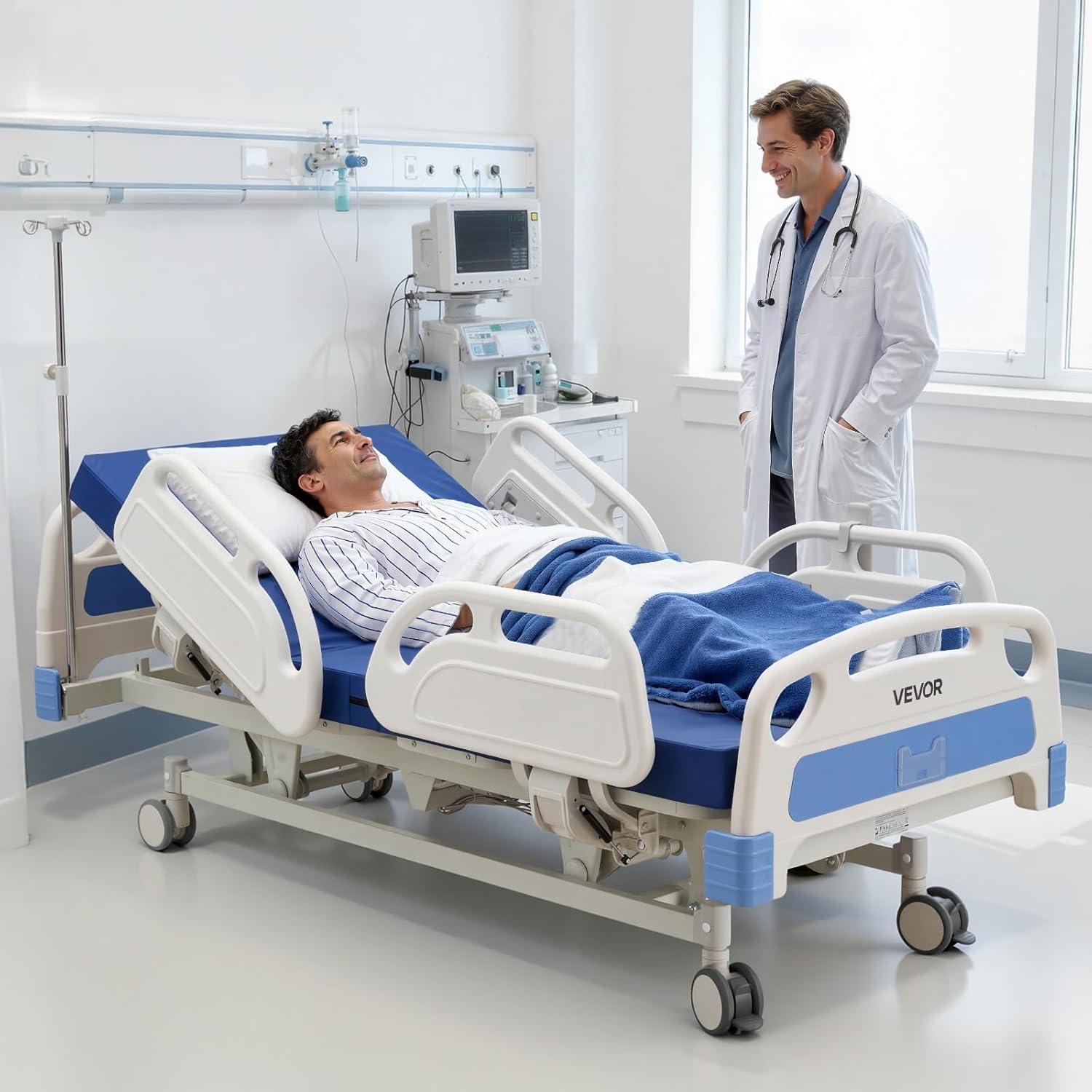 image:imageVEVOR Premium 3 Function Full Electric Hospital Bed ICU Electric Medical Bed with Backrest Legrest amp Height Adjustment 5 Locking Casters HighDensity Mattress for Home Hospital 550LBS Loading85X42x326inch