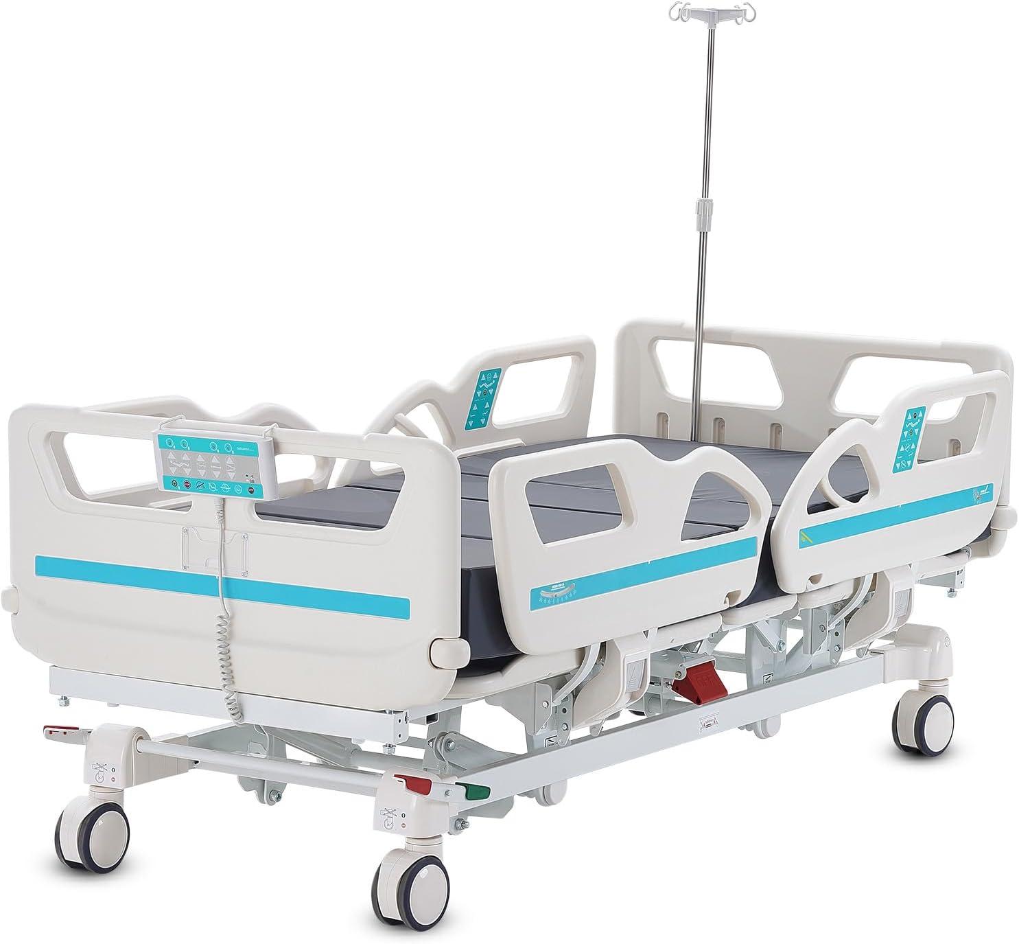 image:imageVEVOR Premium 3 Function Full Electric Hospital Bed ICU Electric Medical Bed with Backrest Legrest amp Height Adjustment 5 Locking Casters HighDensity Mattress for Home Hospital 550LBS Loading84X43x28inch
