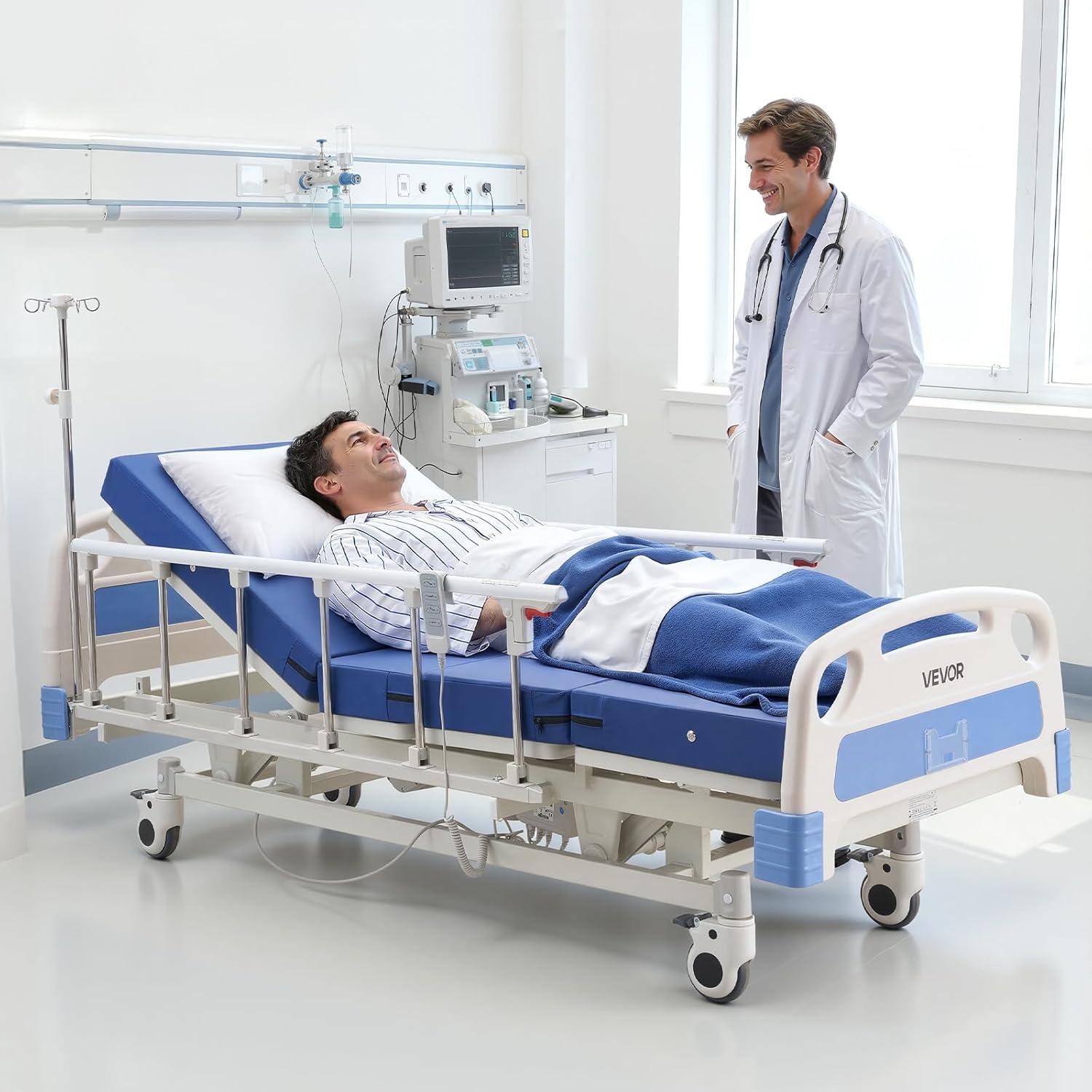 image:imageVEVOR Premium 3 Function Full Electric Hospital Bed ICU Electric Medical Bed with Backrest Legrest amp Height Adjustment 5 Locking Casters HighDensity Mattress for Home Hospital 550LBS Loading84x38x34inch