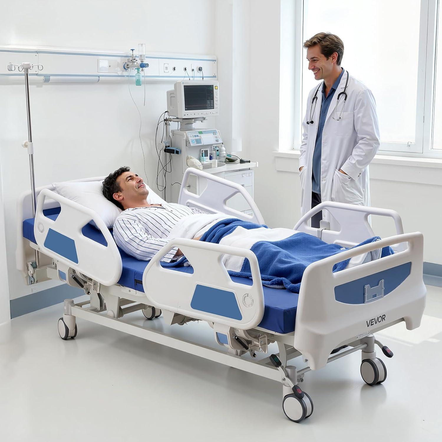 image:imageVEVOR Premium 3 Function Full Electric Hospital Bed ICU Electric Medical Bed with Backrest Legrest amp Height Adjustment 5 Locking Casters HighDensity Mattress for Home Hospital 550LBS Loading85x42x33inch