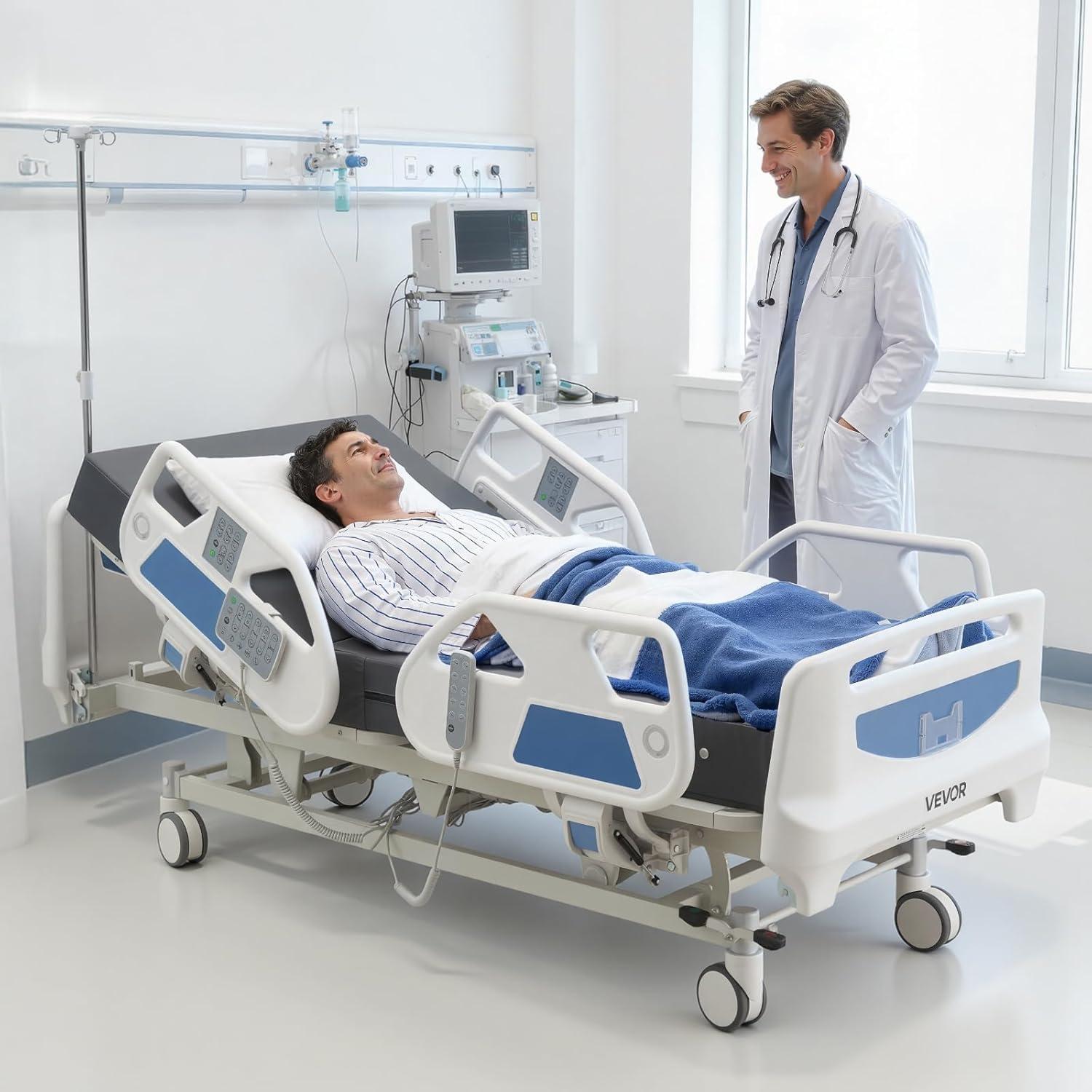 image:imageVEVOR Premium 3 Function Full Electric Hospital Bed ICU Electric Medical Bed with Backrest Legrest amp Height Adjustment 5 Locking Casters HighDensity Mattress for Home Hospital 550LBS Loading854X425x33inch