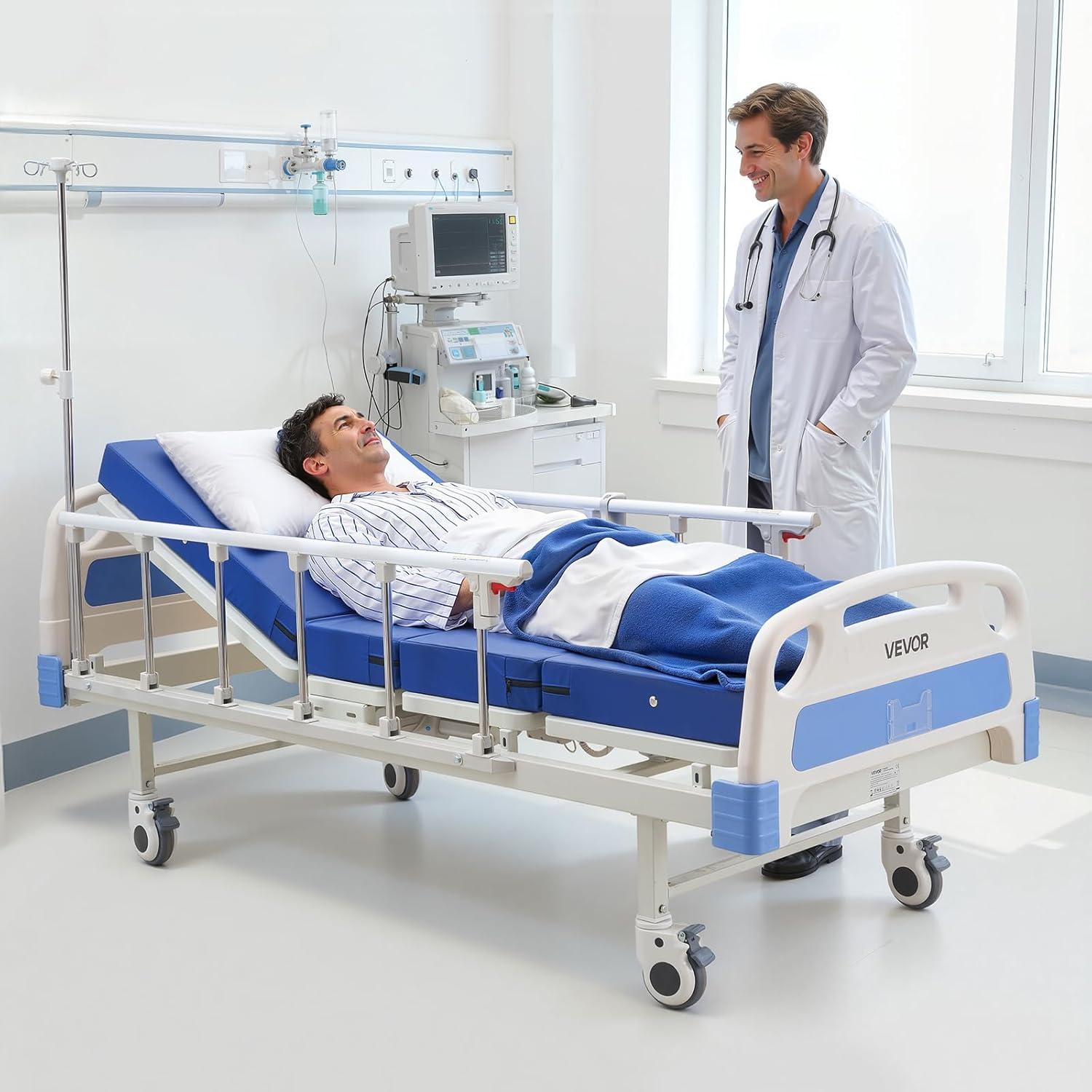 image:imageVEVOR Premium 3 Function Full Electric Hospital Bed ICU Electric Medical Bed with Backrest Legrest amp Height Adjustment 5 Locking Casters HighDensity Mattress for Home Hospital 550LBS Loading84X377x34inch