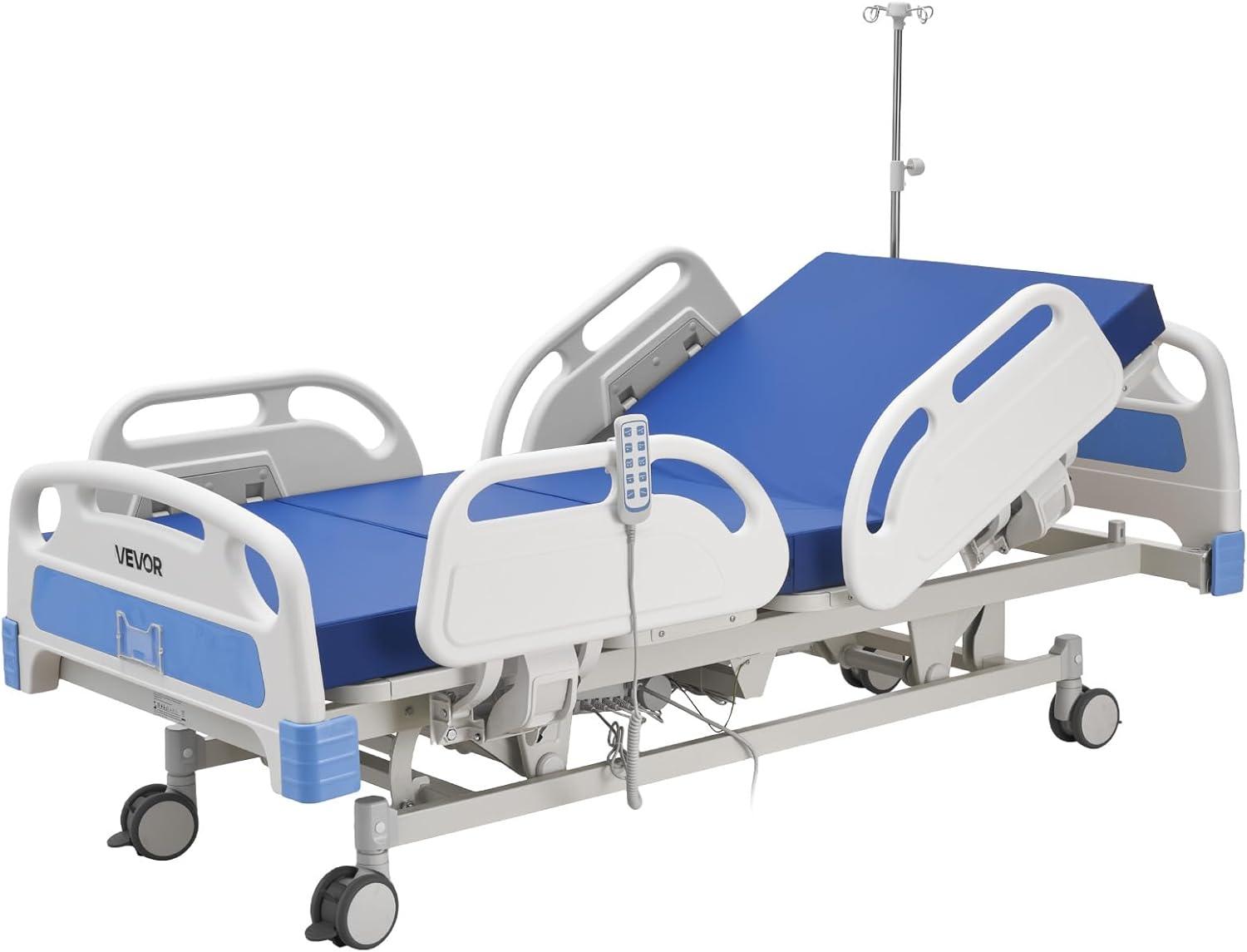 image:imageVEVOR Premium 3 Function Full Electric Hospital Bed ICU Electric Medical Bed with Backrest Legrest amp Height Adjustment 5 Locking Casters HighDensity Mattress for Home Hospital 550LBS Loading85X42x326inch