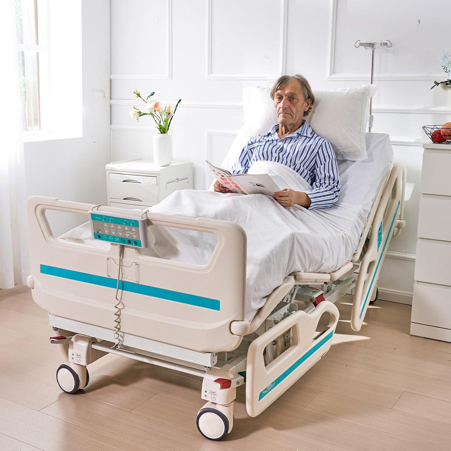 image:imageVEVOR Premium 3 Function Full Electric Hospital Bed ICU Electric Medical Bed with Backrest Legrest amp Height Adjustment 5 Locking Casters HighDensity Mattress for Home Hospital 550LBS Loading84X43x28inch