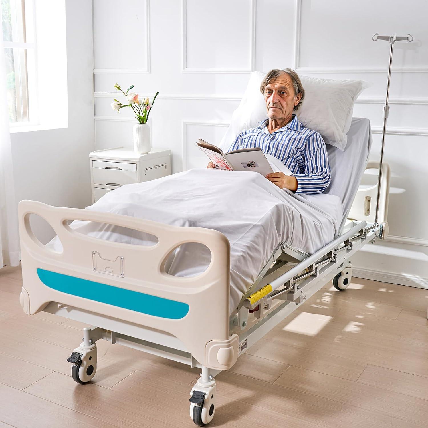 image:imageVEVOR Premium 3 Function Full Electric Hospital Bed ICU Electric Medical Bed with Mattress amp IV Pole Handheld Controller and 5Inch Locking Casters for Home Hospital Use 440LBS Loading3 Functions