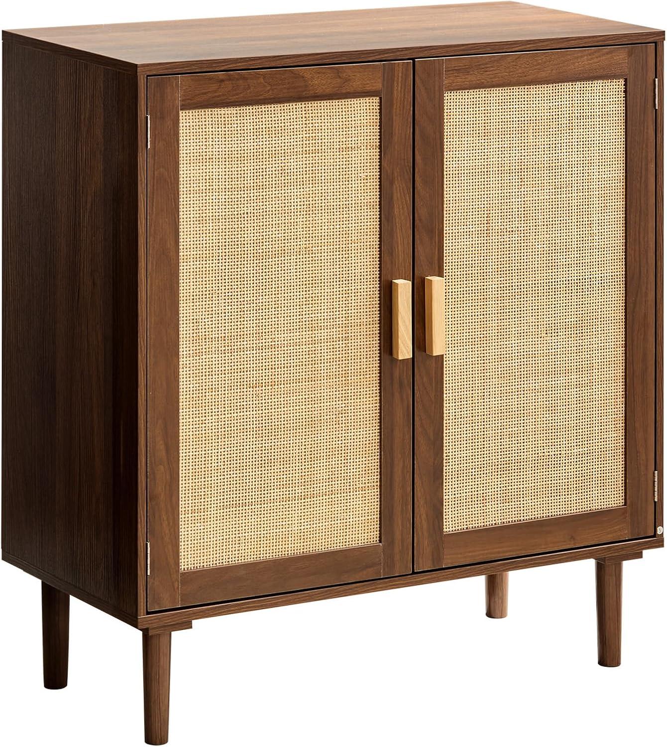 image:imageVEVOR Rattan Cabinet Rattan Buffet Cabinet with 2 Magnetic Doors and Adjustable Shelves Accent Sideboard Buffet with Wooden Legs amp Power Cord Hole for Hallway Entryway Kitchen BlackBrown