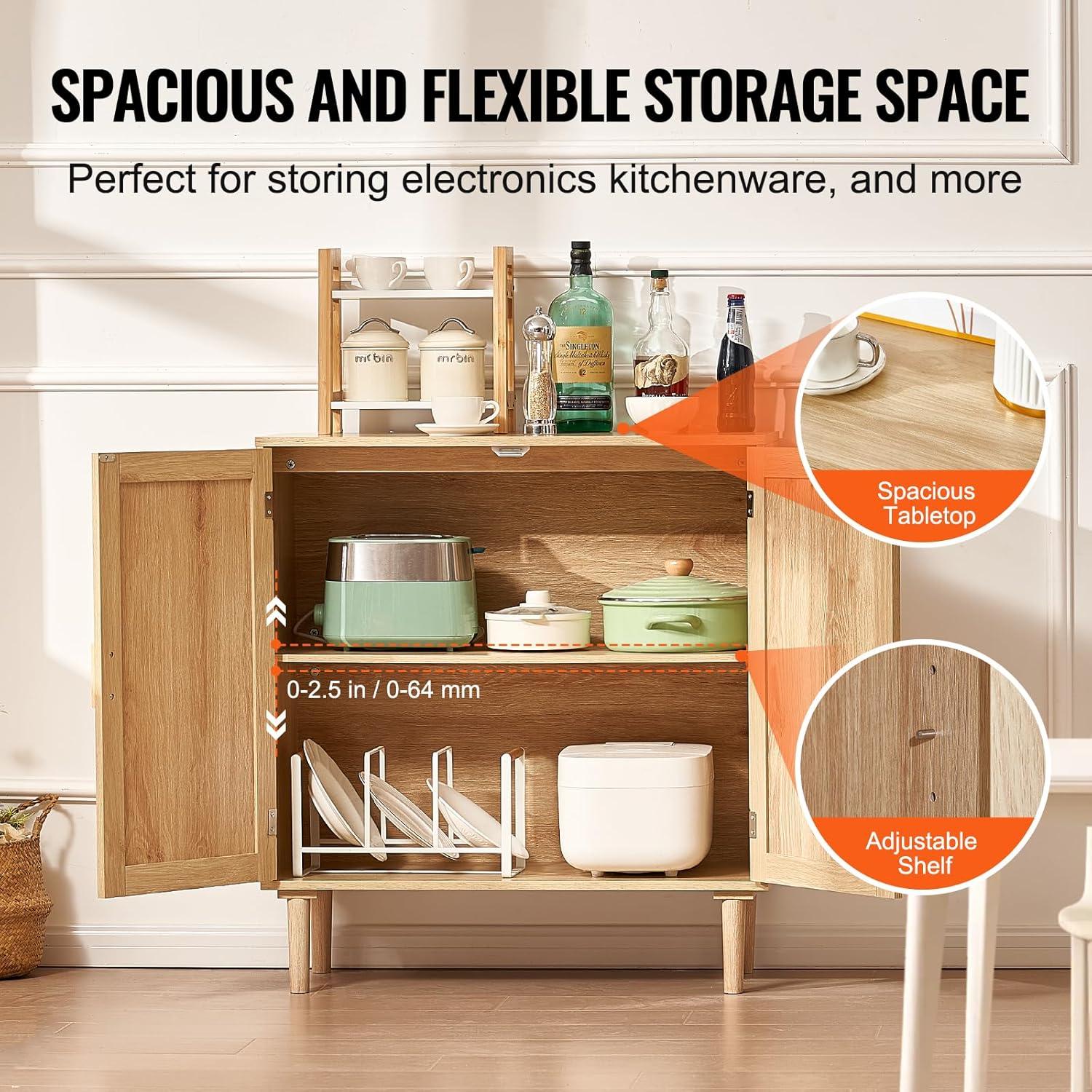 image:imageVEVOR Rattan Cabinet Rattan Buffet Cabinet with 2 Magnetic Doors and Adjustable Shelves Accent Sideboard Buffet with Wooden Legs amp Power Cord Hole for Hallway Entryway Kitchen BlackNatural