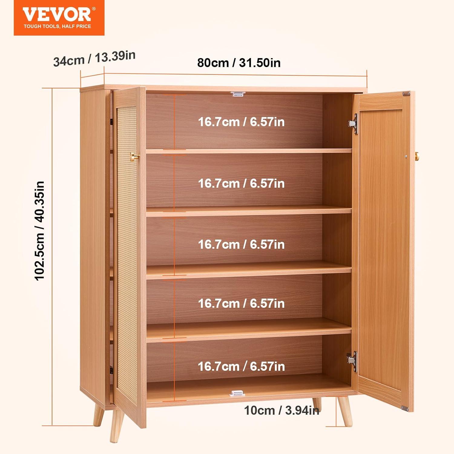image:imageVEVOR Rattan Shoe Cabinet Narrow Shoe Storage Organizer with 2 Flip Rattan Drawers amp 1 Slide Drawer Metal Legs Slim Shoe Entryway Cabinet Ideal for Entryway Closet Hallway BlackLight Wood Color