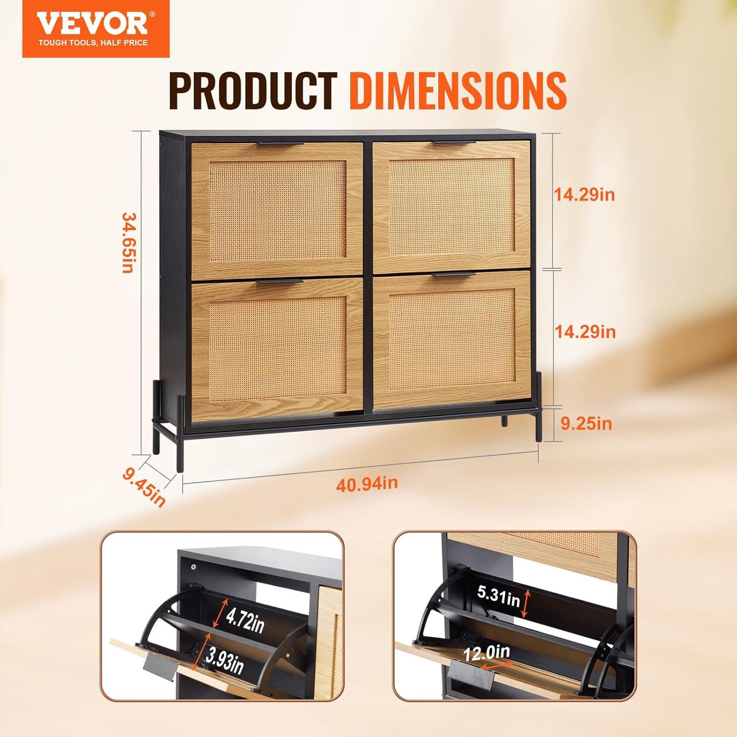 image:imageVEVOR Rattan Shoe Cabinet Narrow Shoe Storage Organizer with 2 Flip Rattan Drawers amp 1 Slide Drawer Metal Legs Slim Shoe Entryway Cabinet Ideal for Entryway Closet Hallway BlackBlack