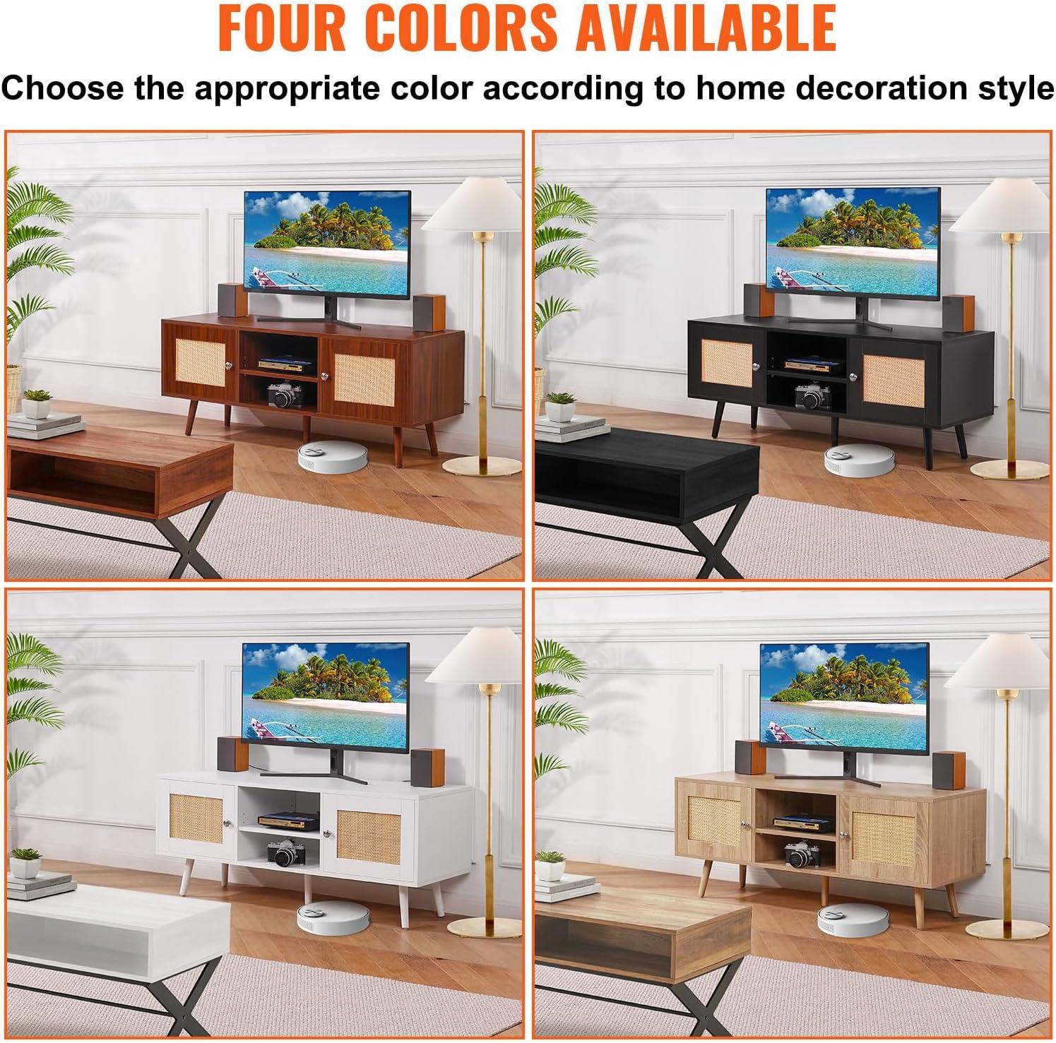 image:imageVEVOR Rattan TV Stand Mid Century Modern TV Stand for 75 inch TV Boho Rattan TV Cabinet with Buildin Socket and USB Ports Adjustable Shelfs for Living Room Media Room OakOak