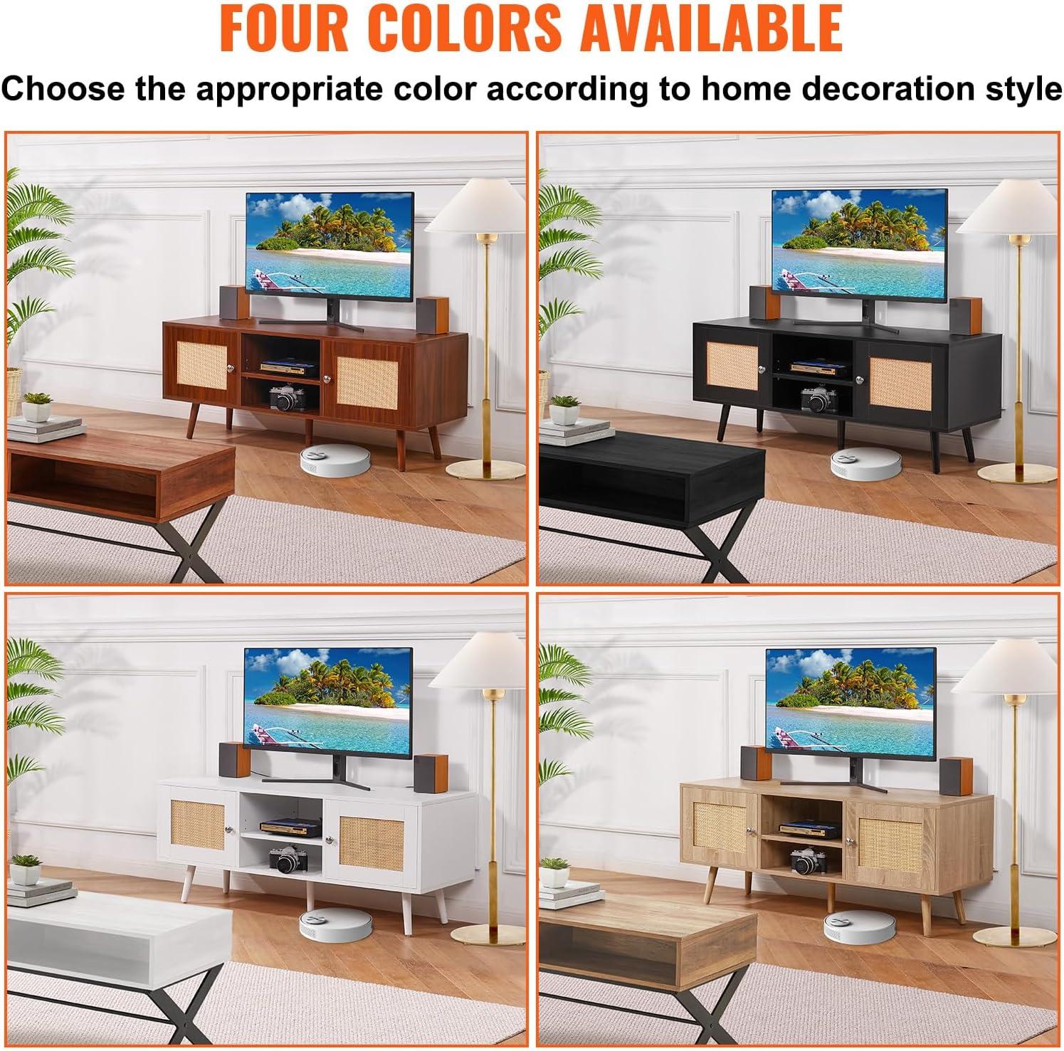 image:imageVEVOR Rattan TV Stand Mid Century Modern TV Stand for 75 inch TV Boho Rattan TV Cabinet with Buildin Socket and USB Ports Adjustable Shelfs for Living Room Media Room OakWhite